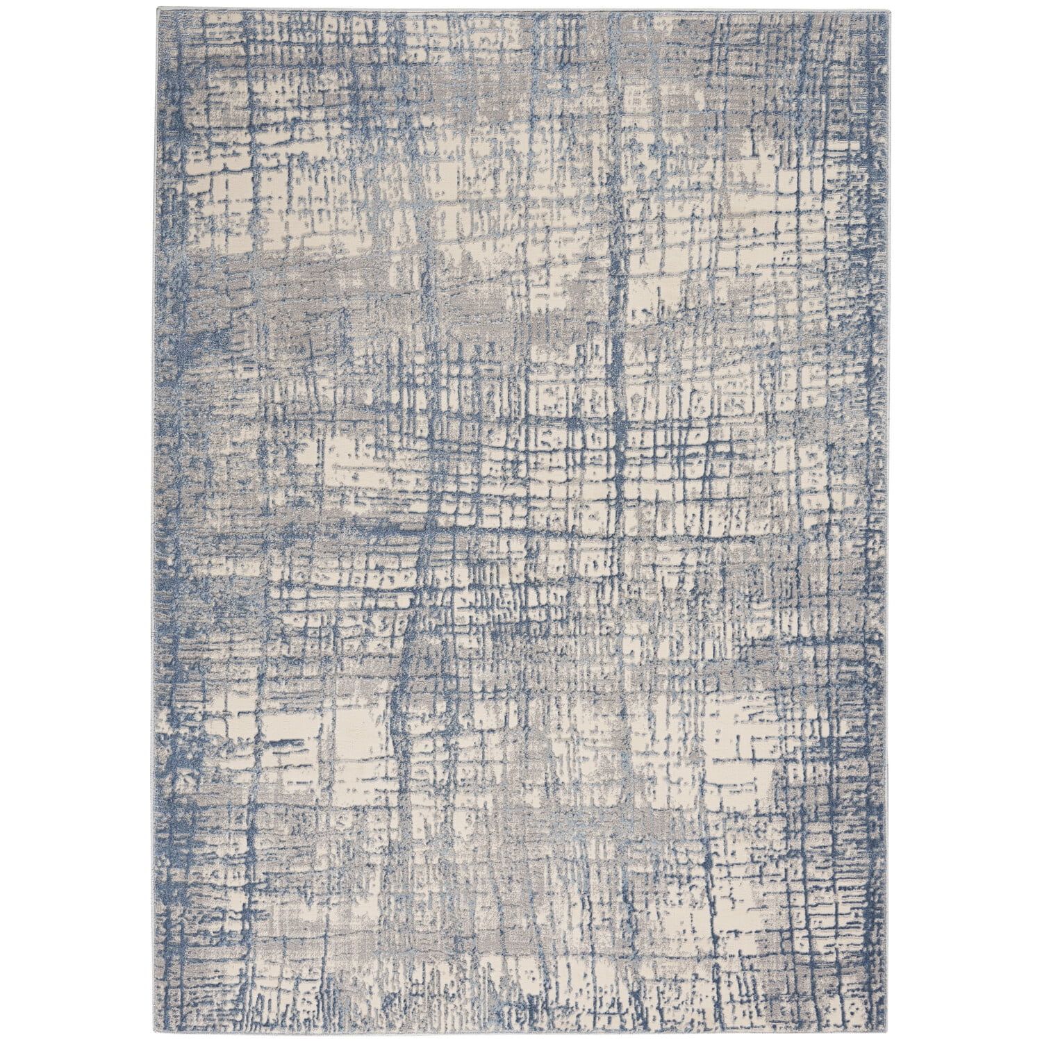 Ivory Blue Abstract 5' x 7' Synthetic Area Rug