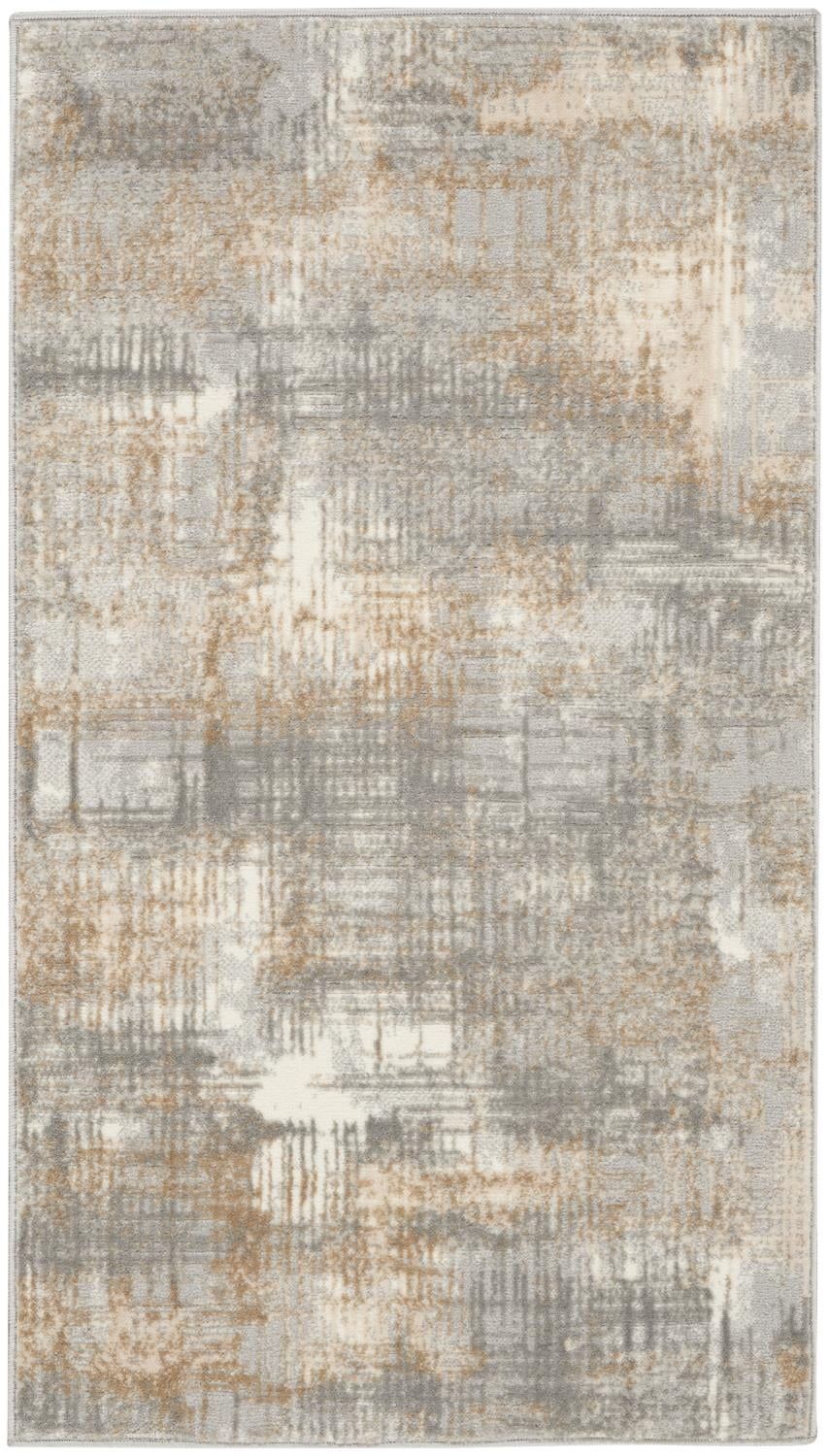 Grey and Beige Abstract Wool Cotton Area Rug 2'2" x 3'9"