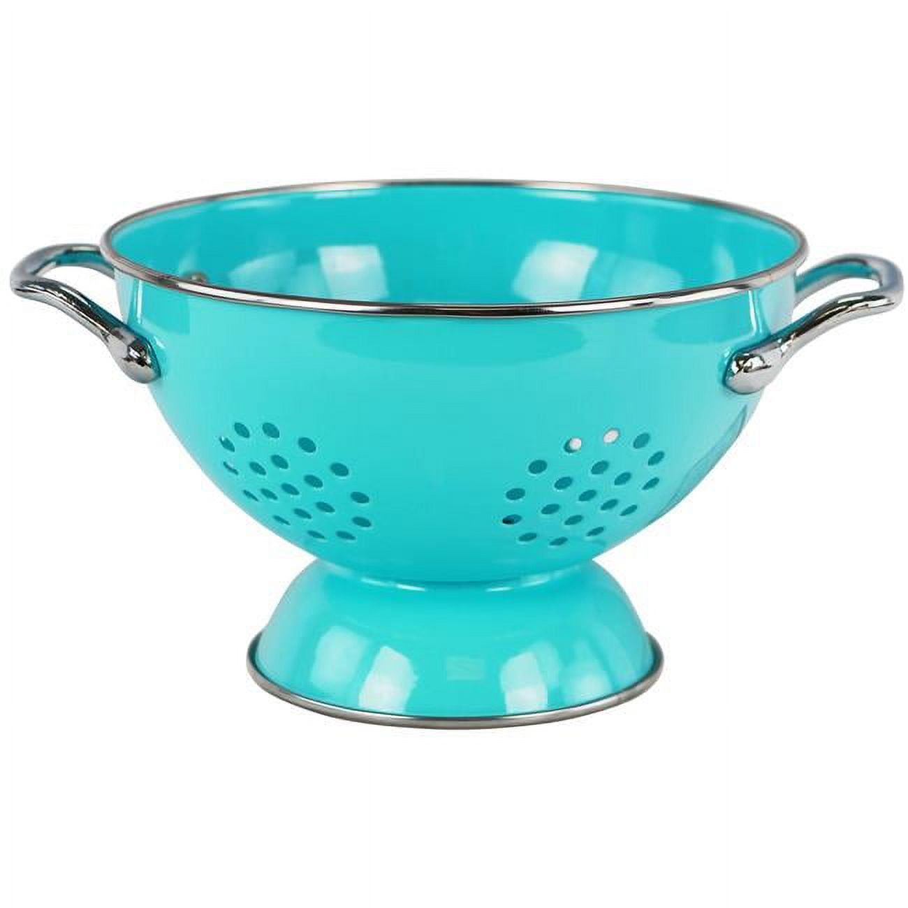 Turquoise 1.5 Quart Enamel Colander with Chrome Handles