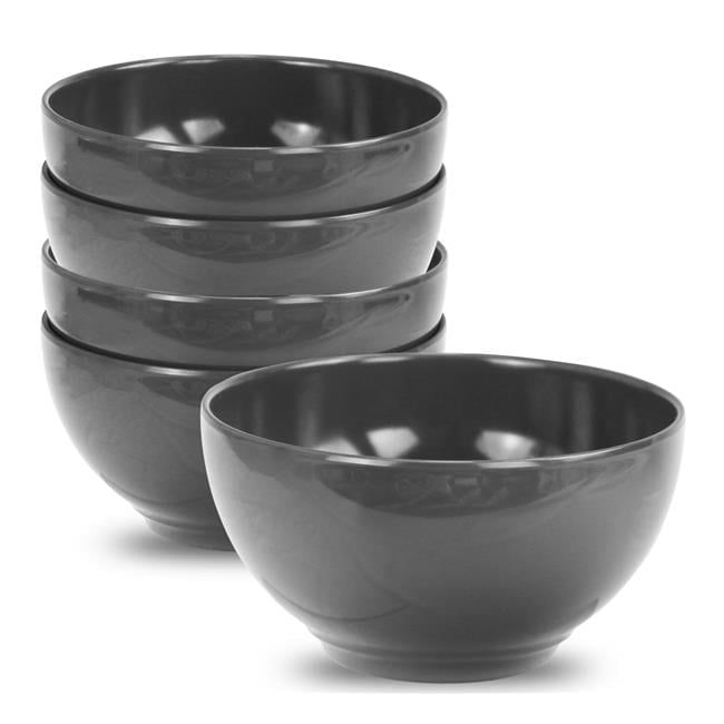 Charcoal Gray 6-Piece Melamine Lightweight Bowl Set