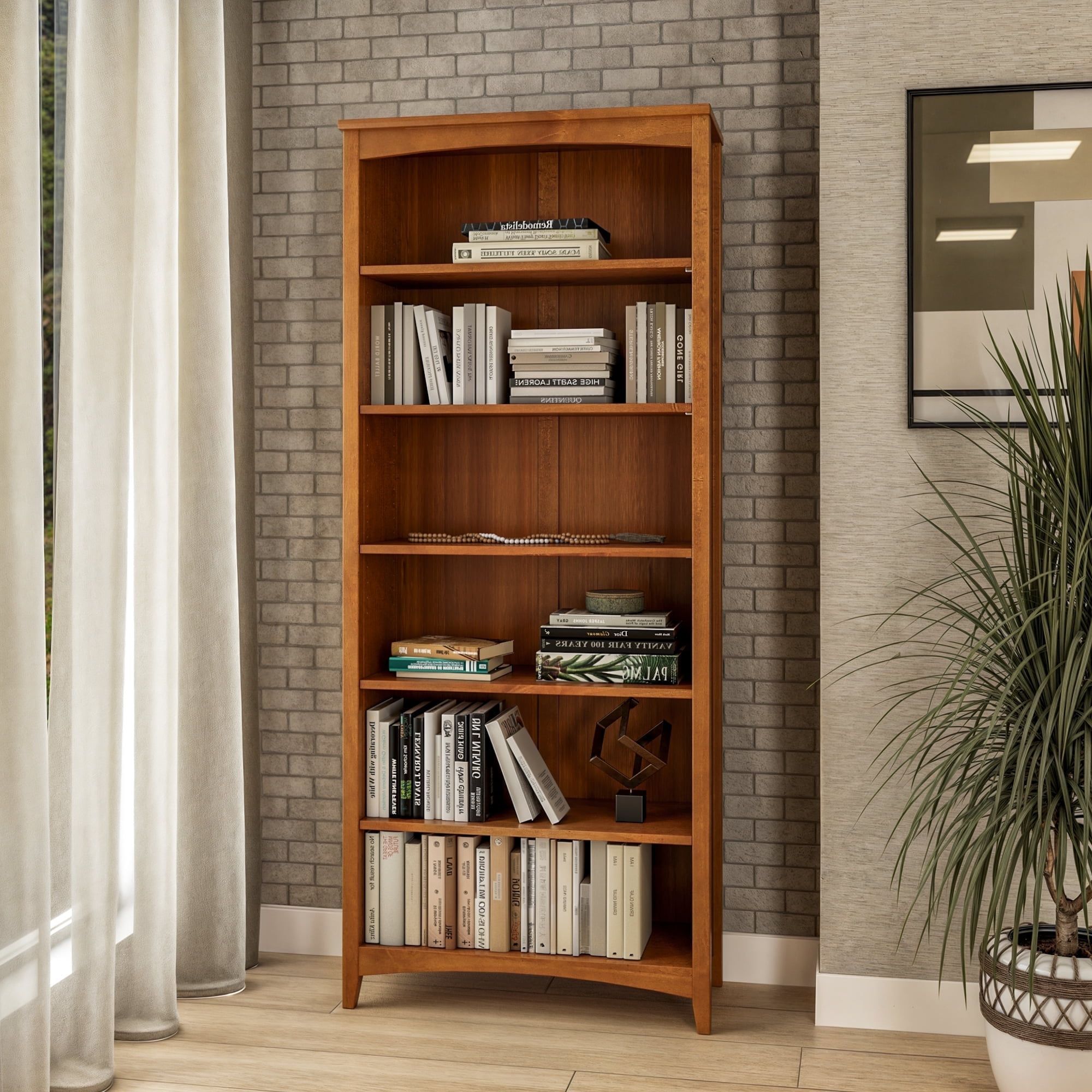 Camaflexi 72" Brown Solid Pine Wood Adjustable Bookcase