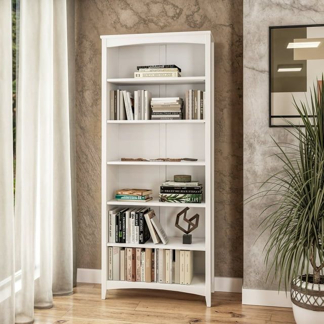 Adjustable White Pine Wood Shaker Style Bookcase