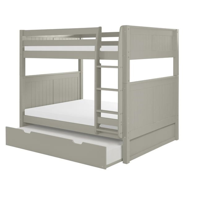 Gray Full Over Full Bunk Bed with Twin Trundle and Panel Headboard
