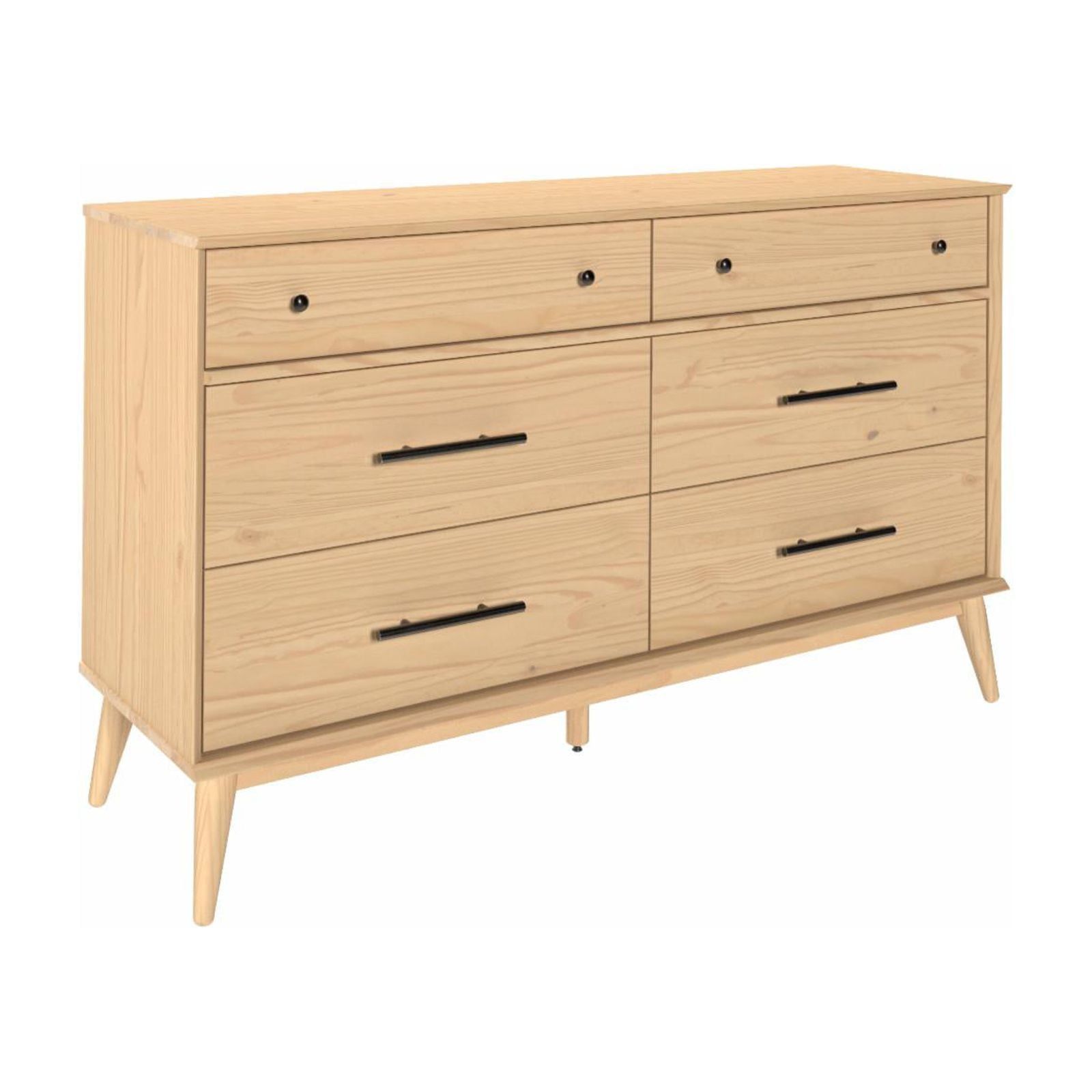 Sleek White Mid-Century Modern 6-Drawer Dresser with Gold Accents