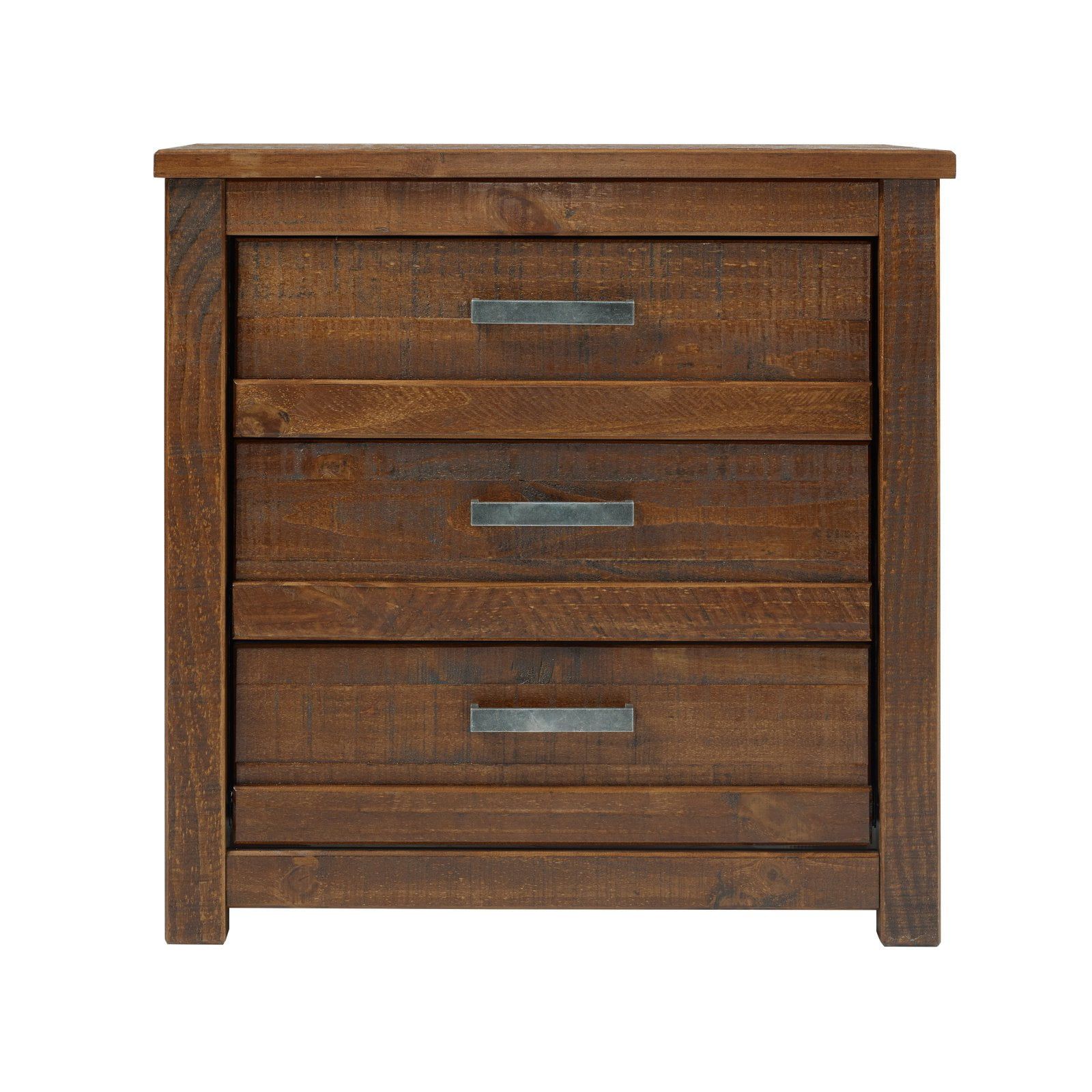 Walnut Rustic Solid Pine 3-Drawer Nightstand