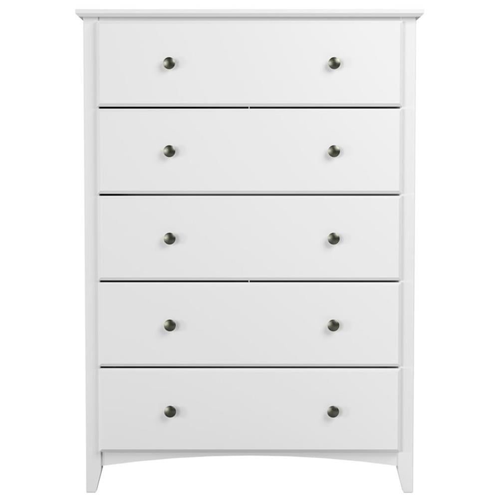 White Solid Pine 5-Drawer Shaker Style Bedroom Chest