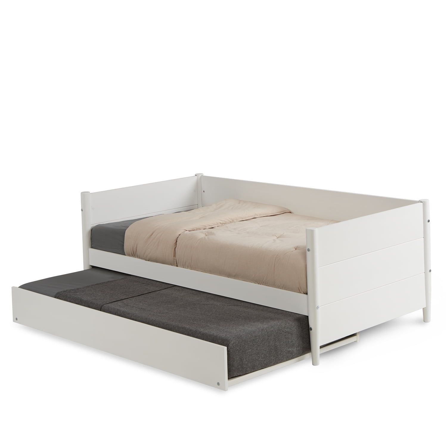 White Twin Wood Daybed with Trundle and Slats