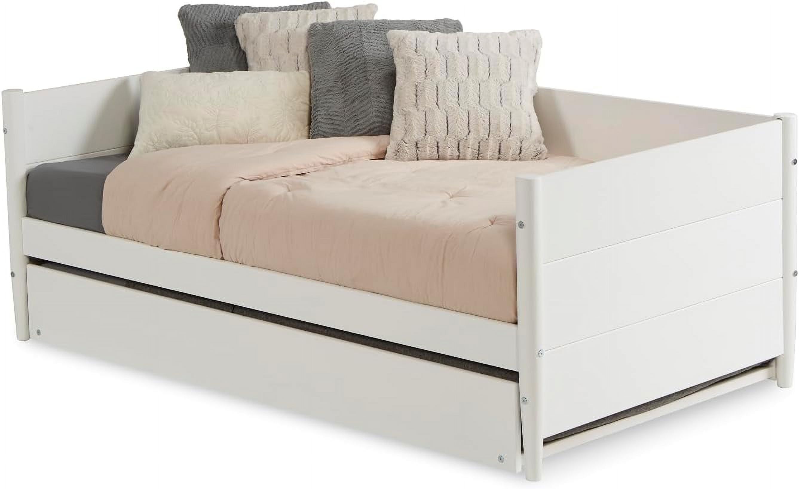 White Twin Wood Daybed with Trundle and Slats