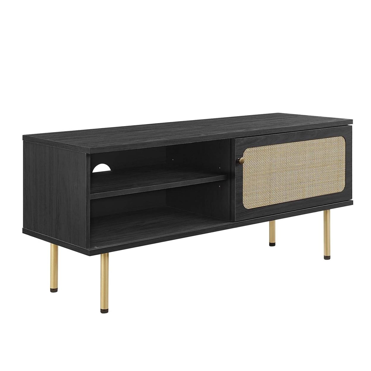 Cambria 47" Black Particleboard TV Stand with Rattan Weave
