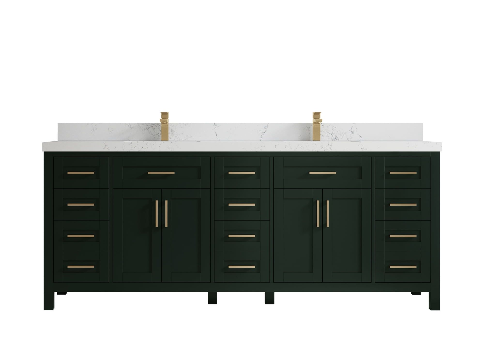 Cambridge 84" Dark Forest Green Double Sink Vanity with White Quartz Countertop