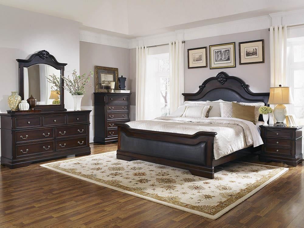 King Cappuccino Faux Leather Upholstered Panel Bed with Tufted Headboard