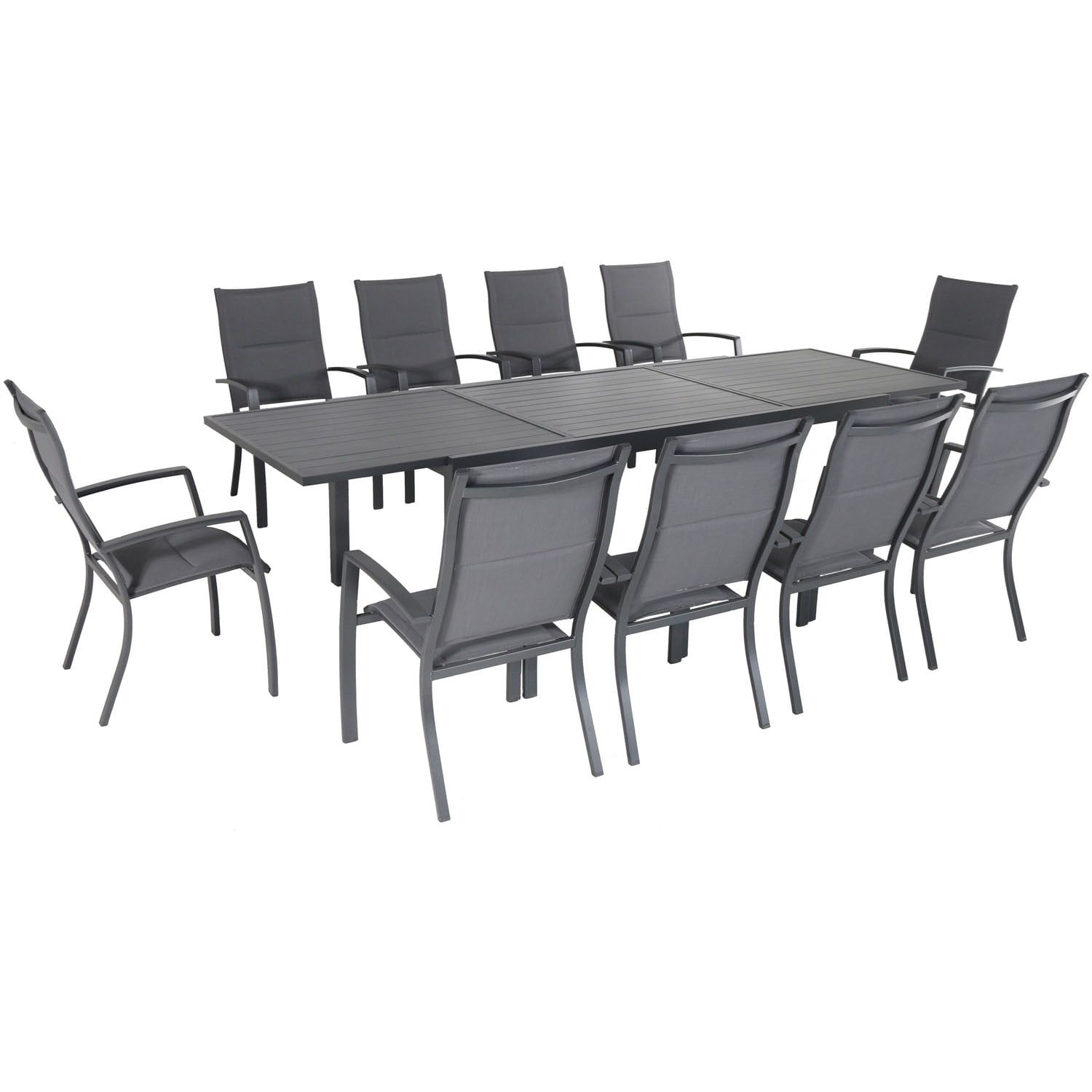 Nova 11-Piece Gray Aluminum Outdoor Dining Set with Expandable Table