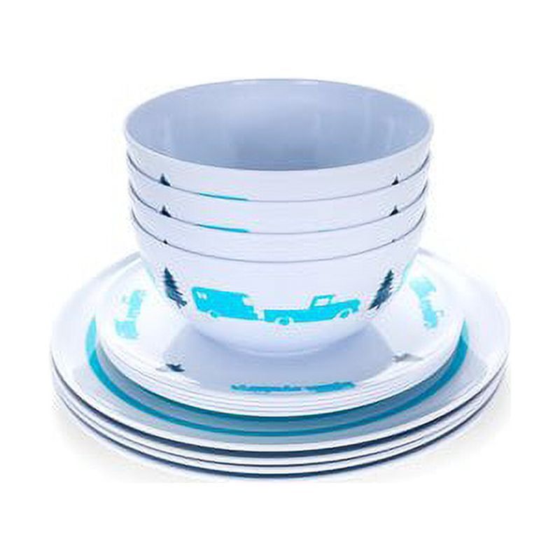 White and Blue Melamine Outdoor Dinnerware Set, 12 Pieces