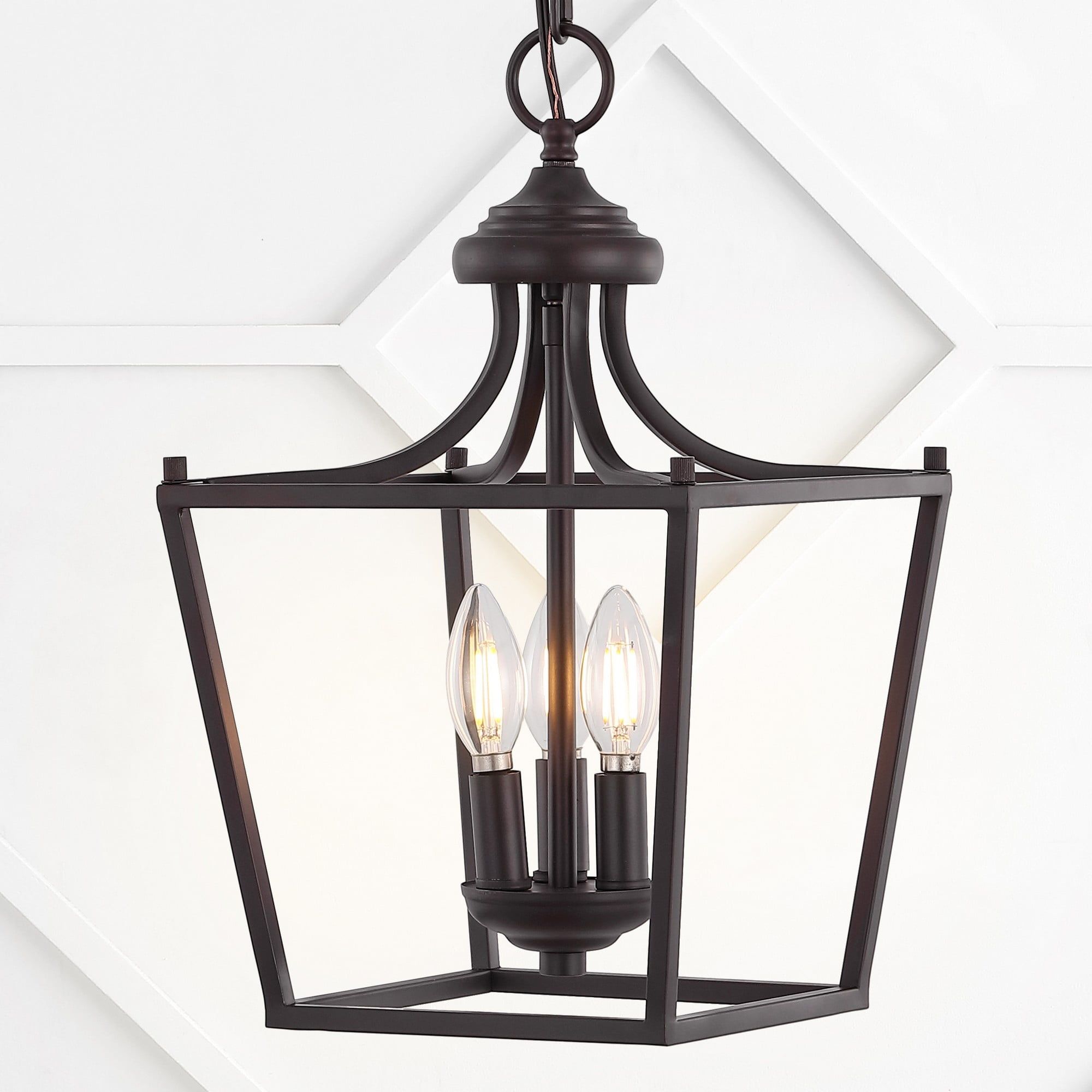 Camden 10" Black Iron 3-Light Pendant Lantern with LED Bulbs
