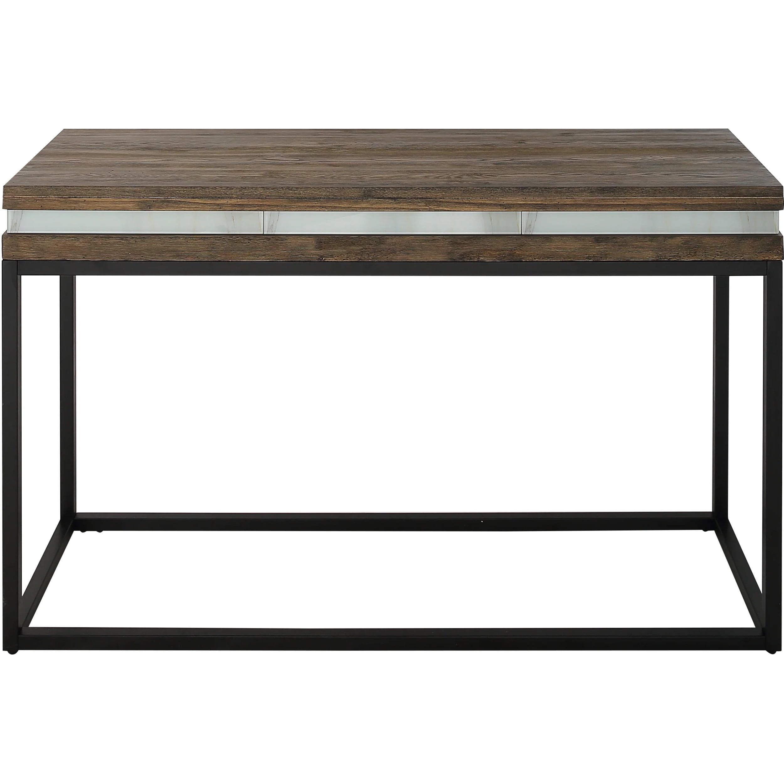 Bailey Ebony Metal and White Marble Glass Console Table with Storage