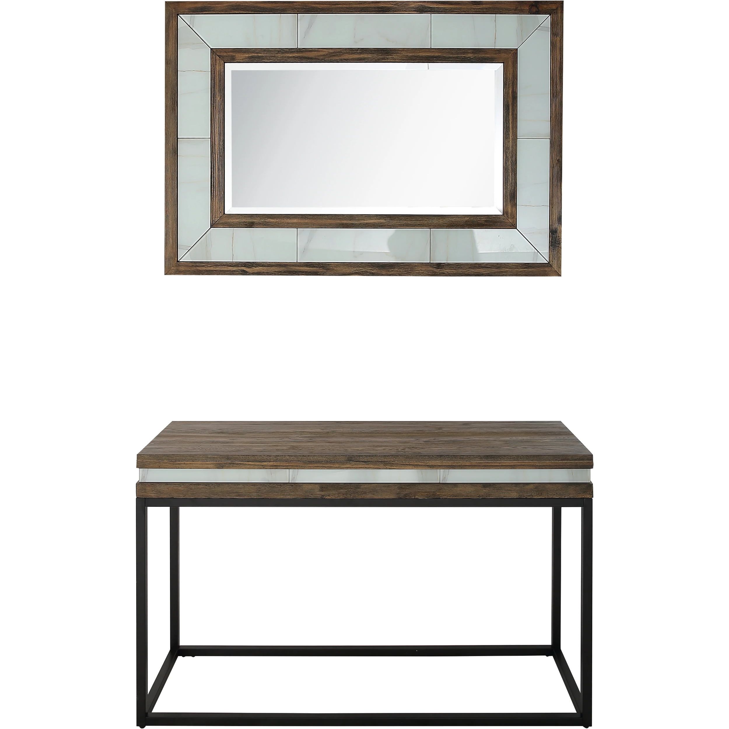 Bailey Dark Wood and Ebony Metal Console Table with Mirrored Storage