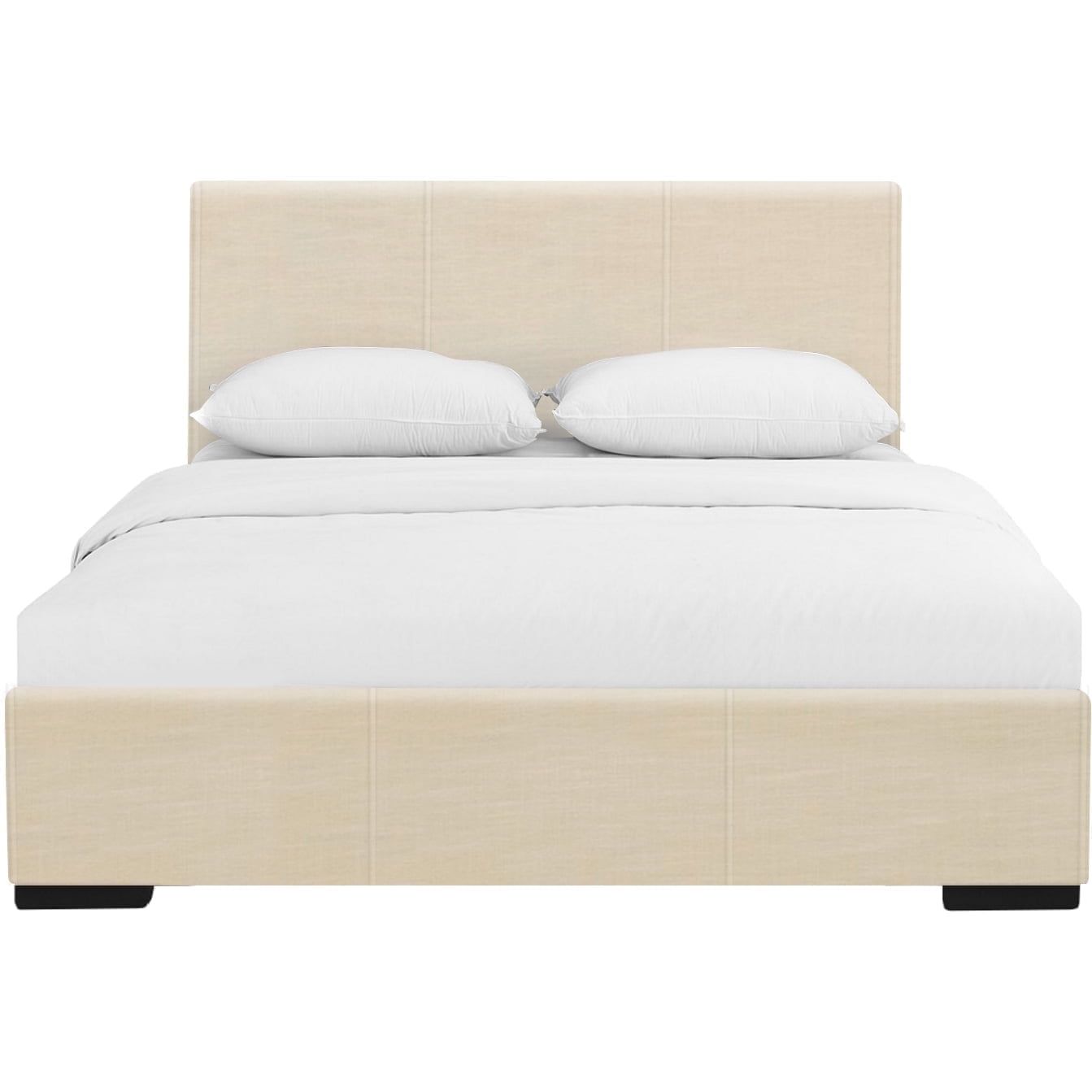 Beige King Upholstered Platform Bed with Slats