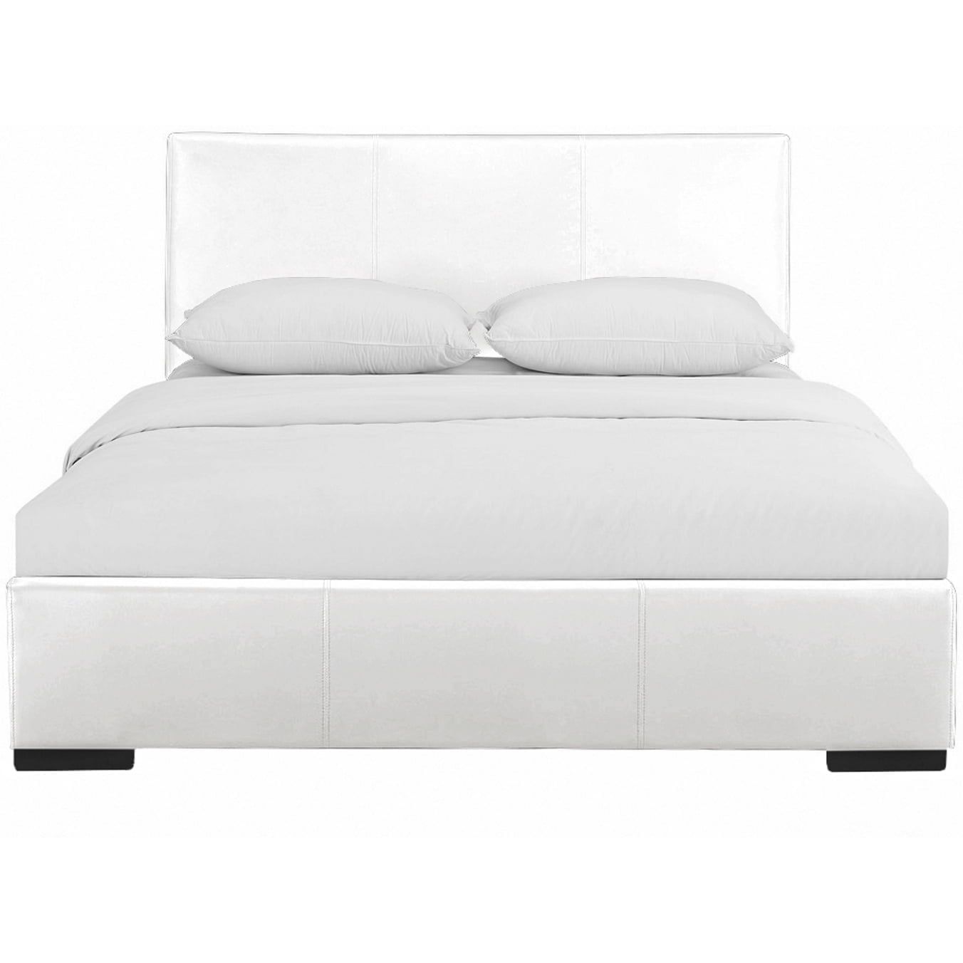 Elegant Twin White Faux Leather Upholstered Platform Bed with Slats