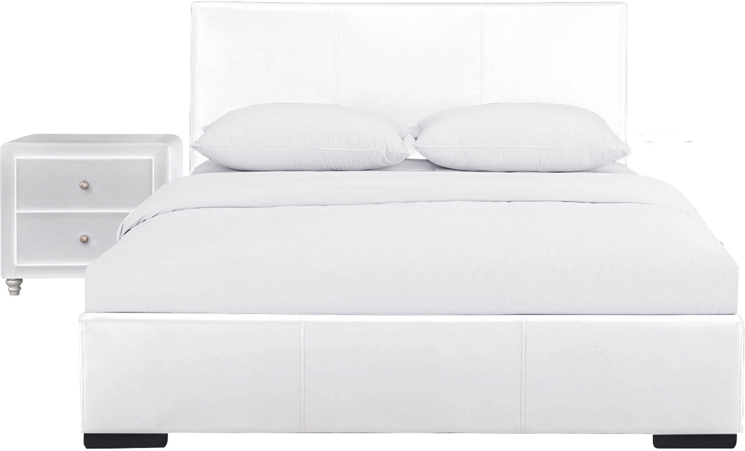 Sophisticated Full Double White Faux Leather Upholstered Platform Bed