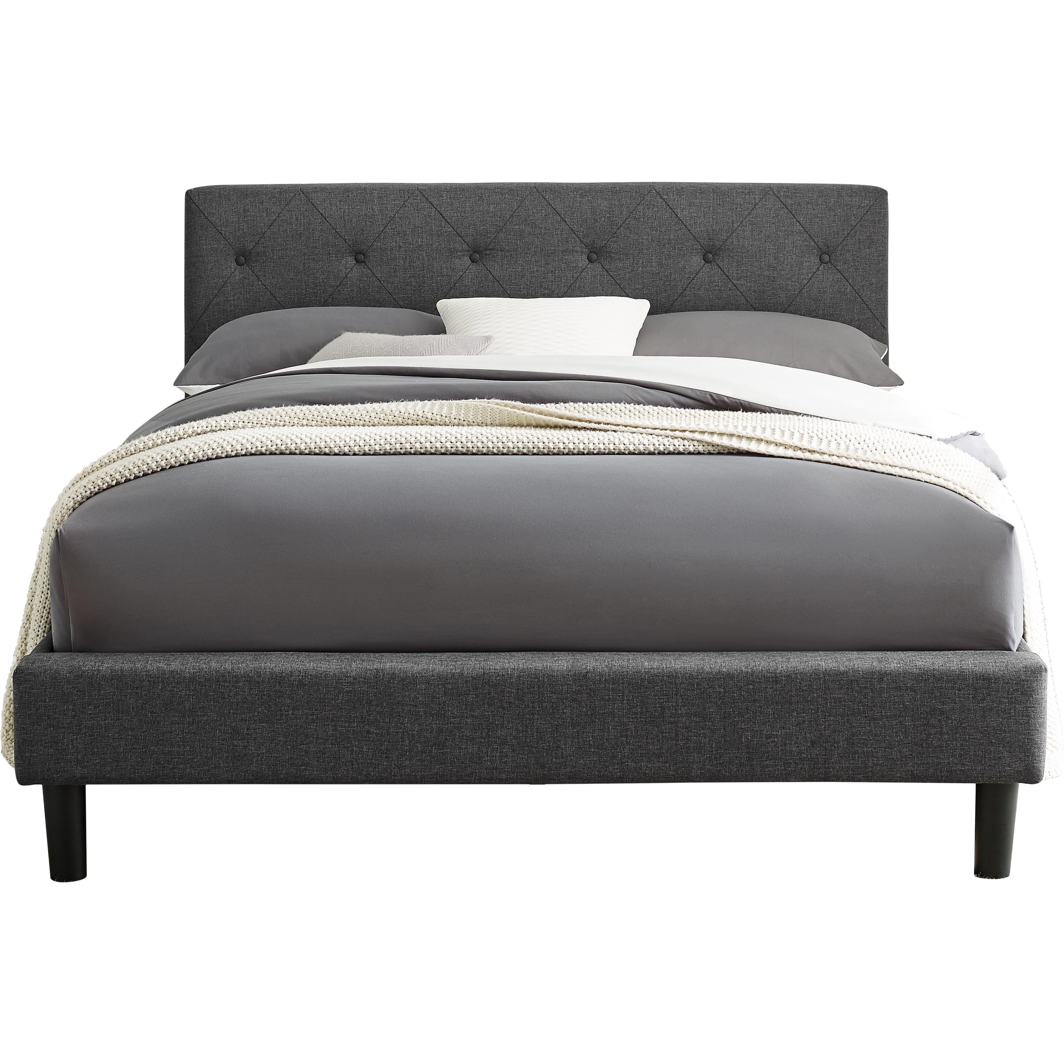 Elegant Gray King-Sized Upholstered Bed with Tufted Headboard and Storage Drawer