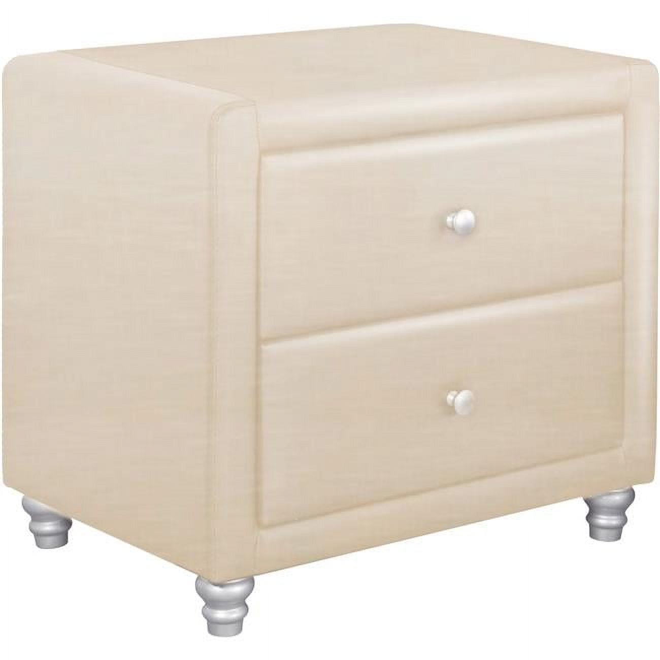Hindes Beige Faux Leather 2-Drawer Nightstand with Brushed Nickel Pulls