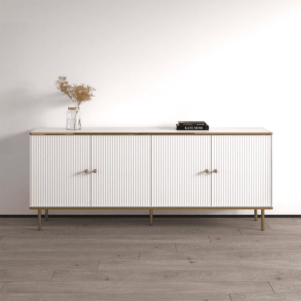 White Matte 72" Modern Sideboard with Brass Accents