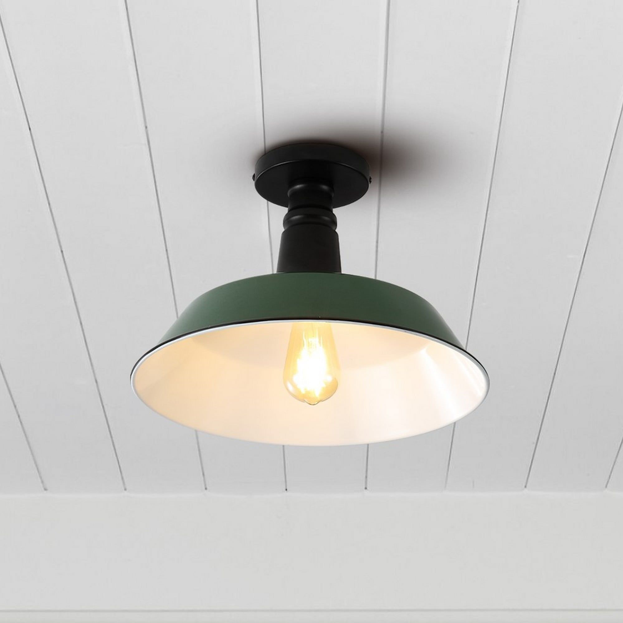 Camila 14" Green/Black Industrial LED Ceiling Light for Indoor/Outdoor