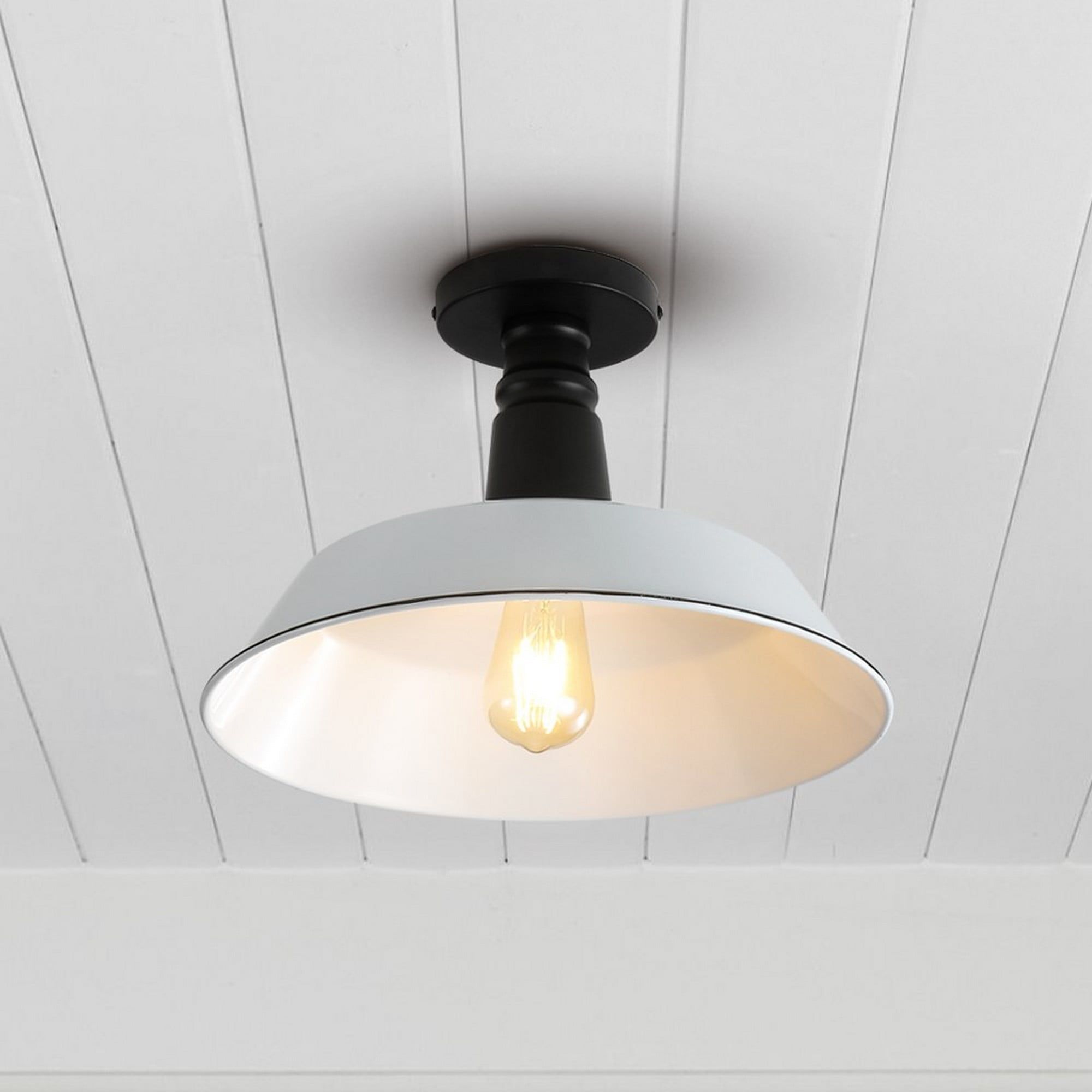 Camila Modern Farmhouse 14" White & Black Metal LED Flush Mount