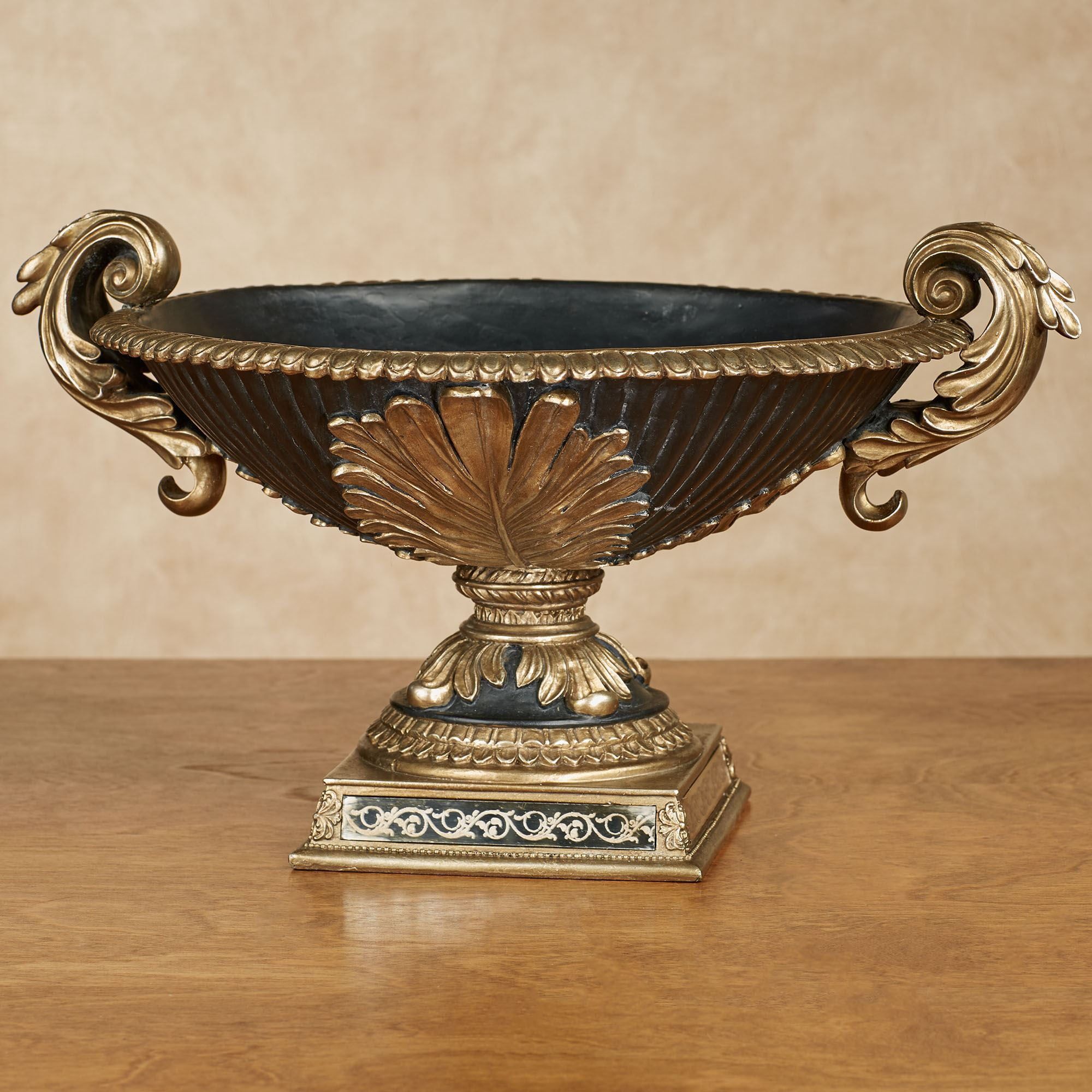 Camila Black and Gold Resin Decorative Centerpiece Bowl with Stand