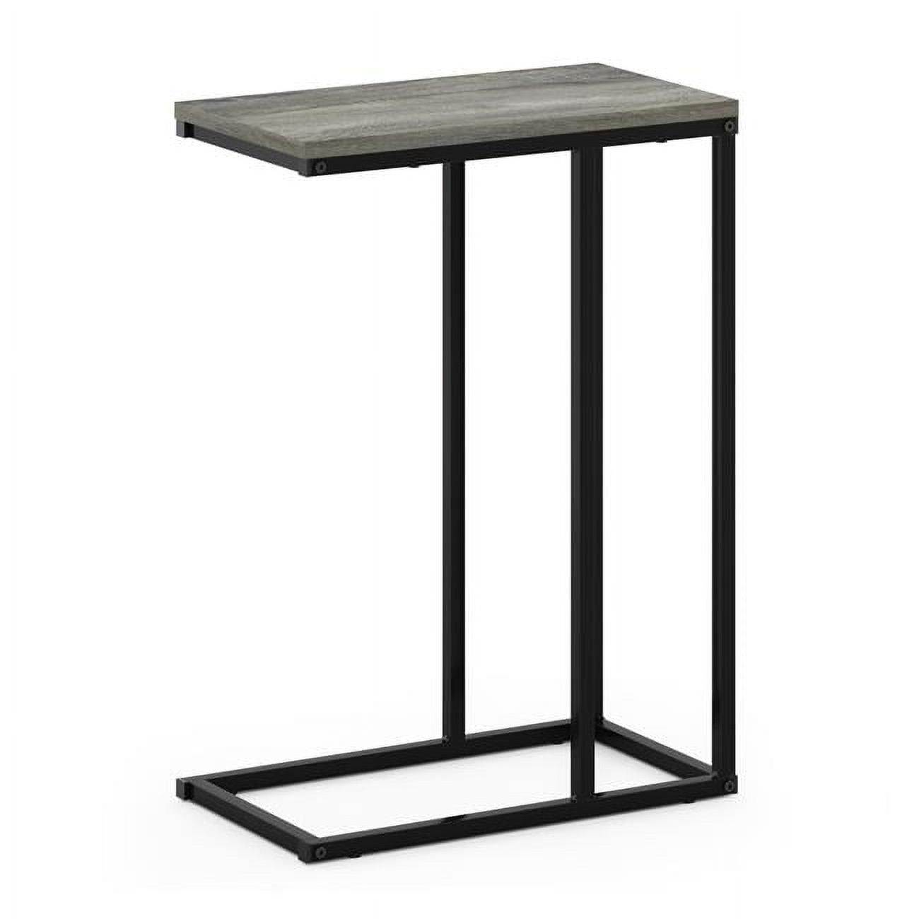 Sleek French Oak Grey Wood & Metal Modern Sofa Side Table