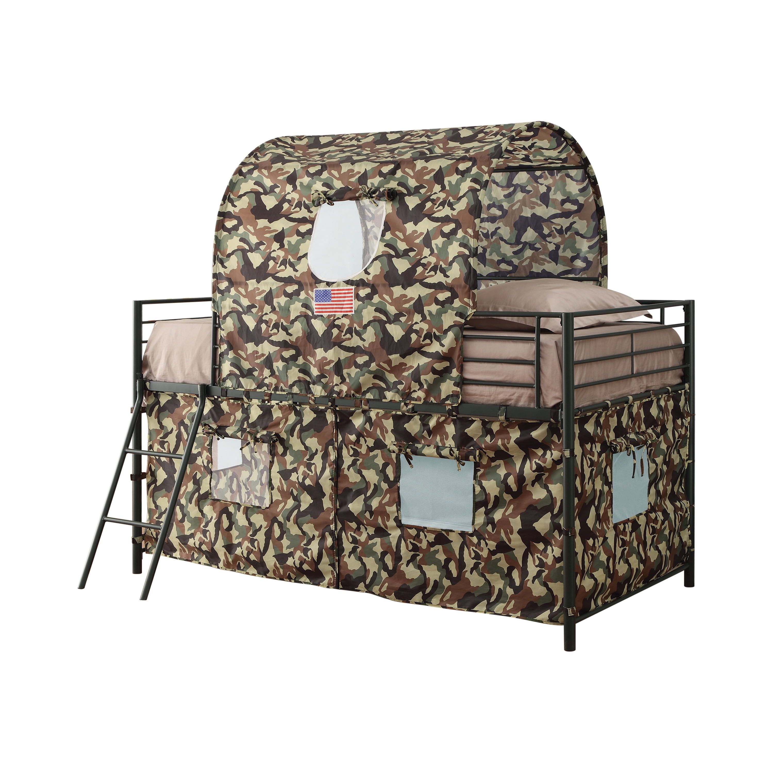 Camouflage Twin Metal Loft Bed with Tent and Ladder