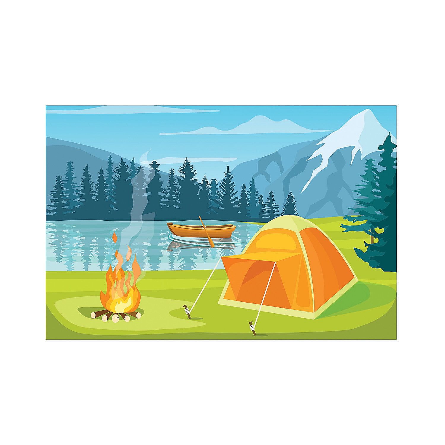 Scenic Camp Lake and Mountain Backdrop Banner