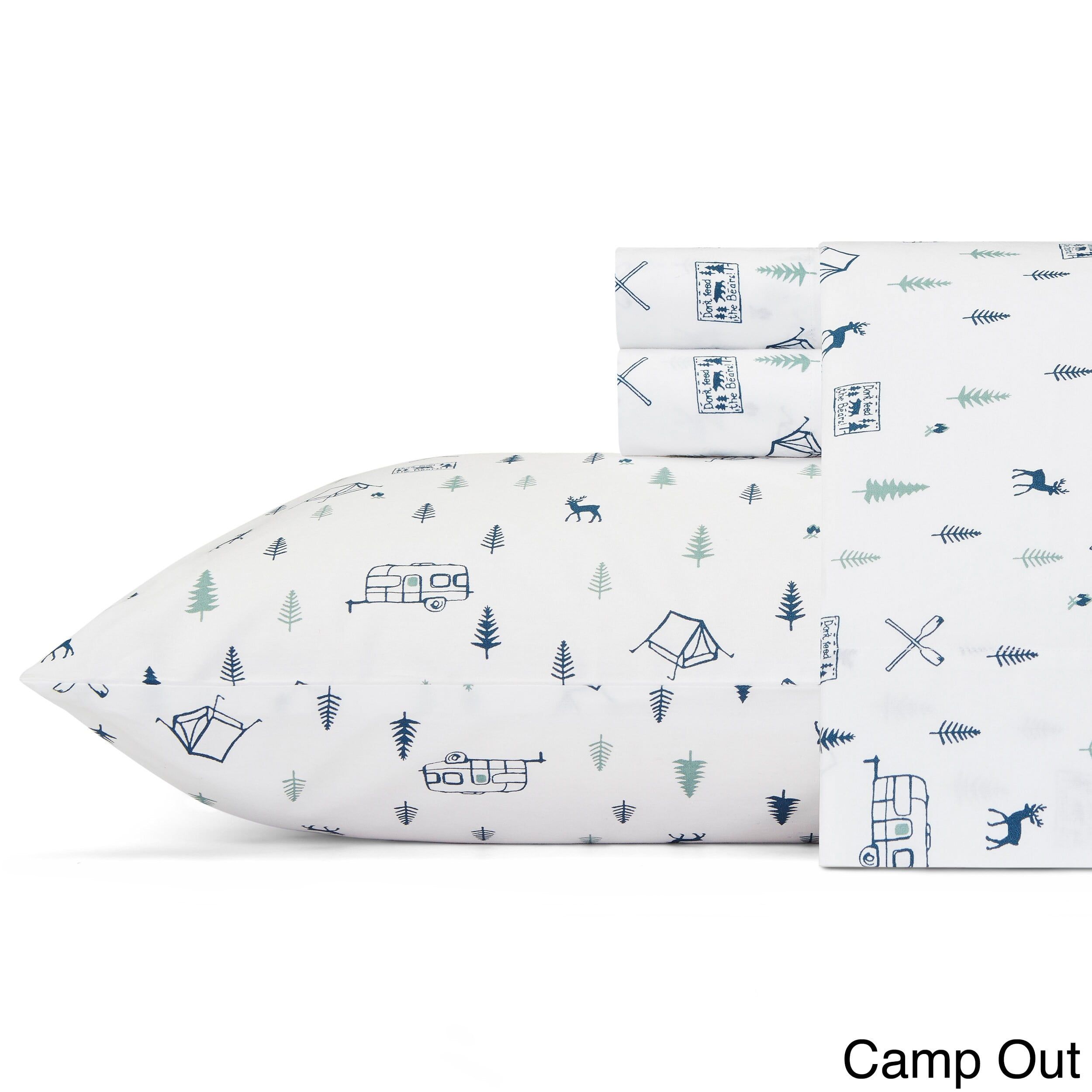 Twin Blue Organic Cotton Campout Print Sheet Set