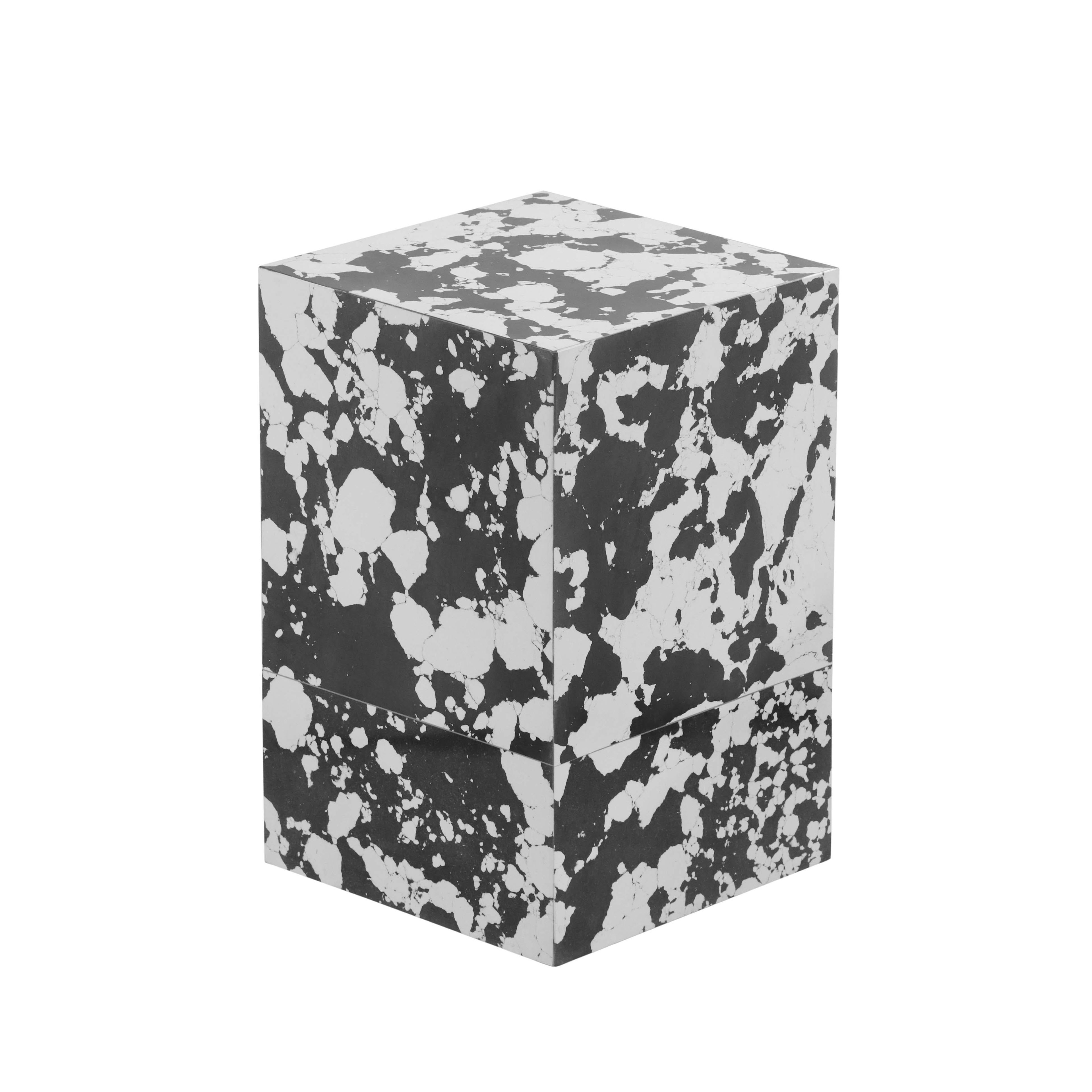 Camryn Black and White Spotted Resin Square Side Table