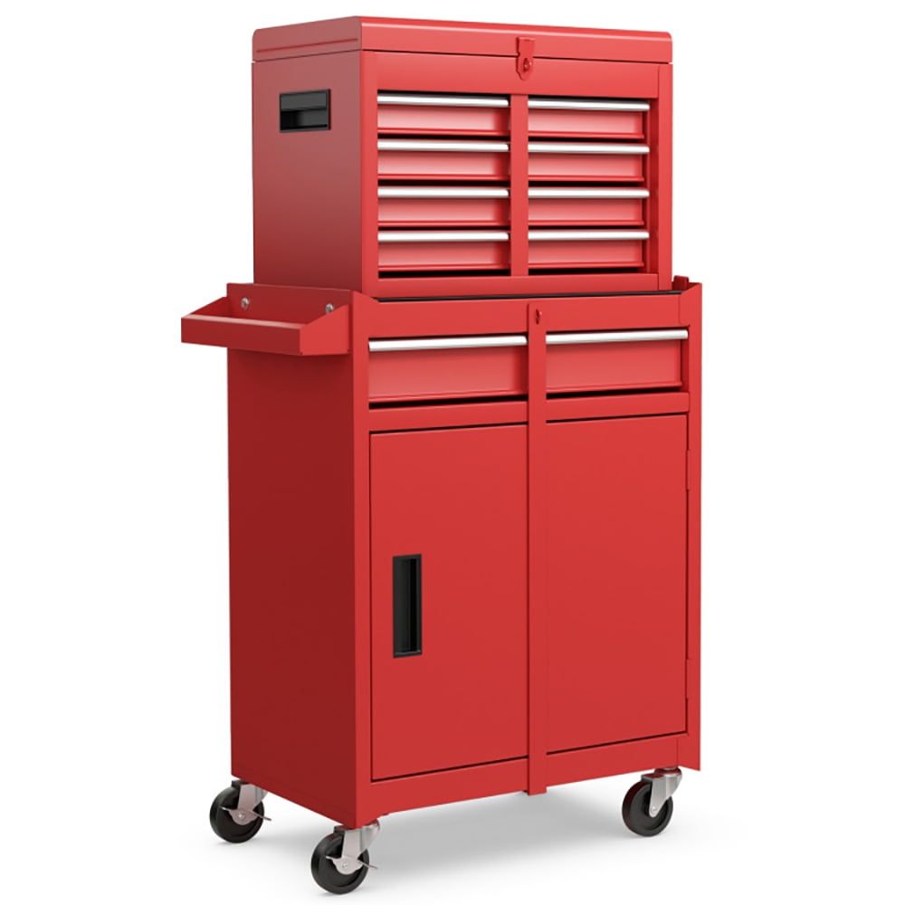 Red Steel Rolling Lockable Tool Chest and Cabinet with Drawers