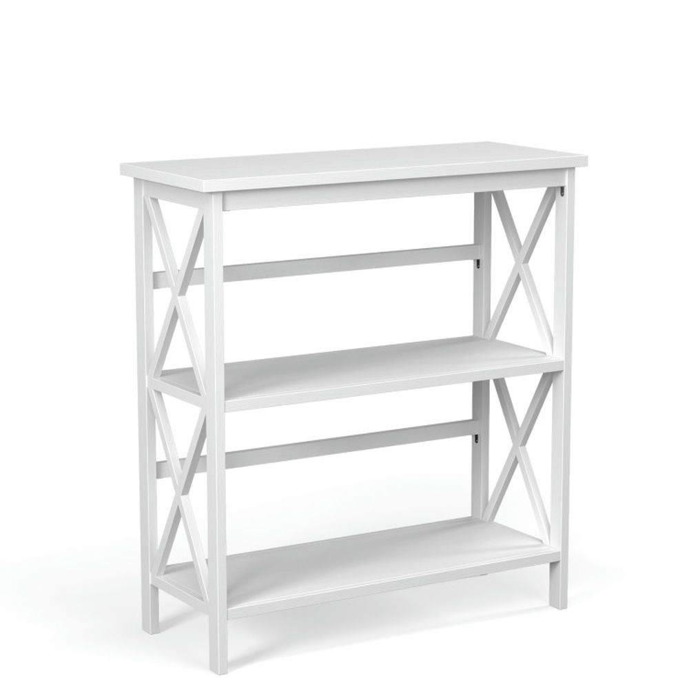 White Wooden X-Design 3-Tier Etagere Bookshelf