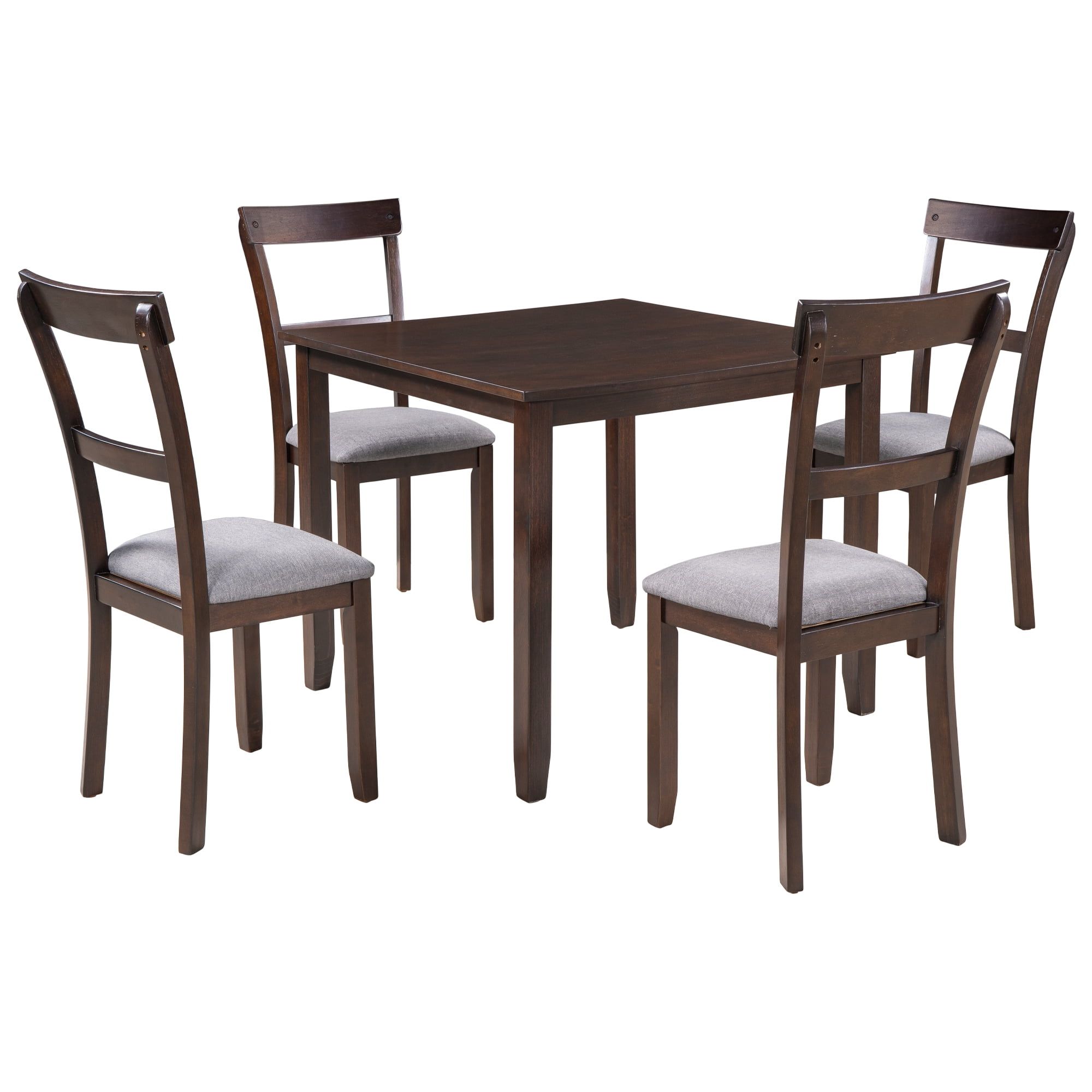 Espresso Wood 5-Piece Dining Set with Gray Cushions