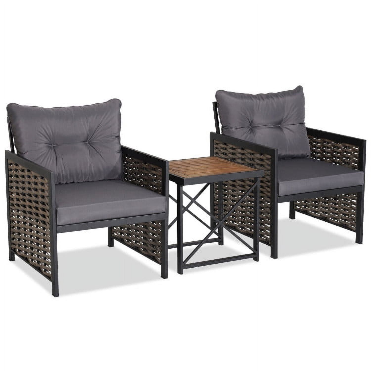 Gray and Black Steel Frame 3-Piece Patio Set with Cushions