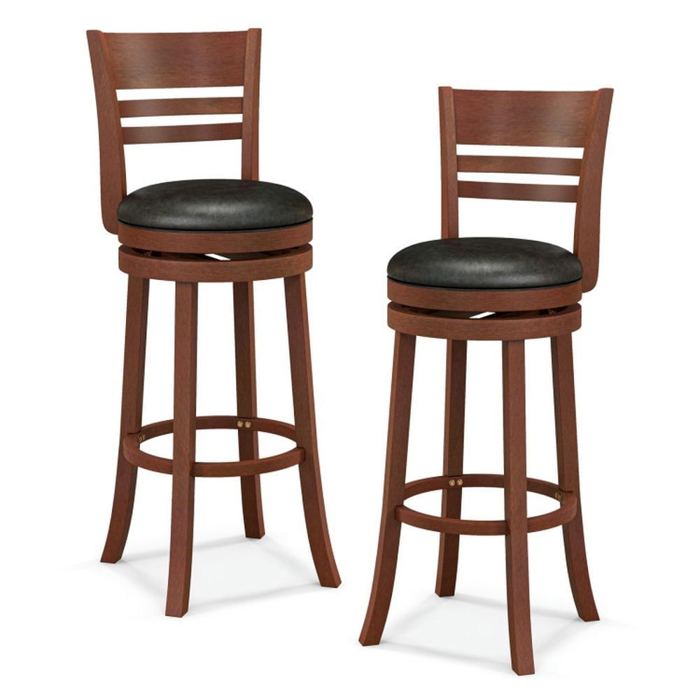 Set of 2 Brown Swivel Bar Stools with PU Upholstered Seats