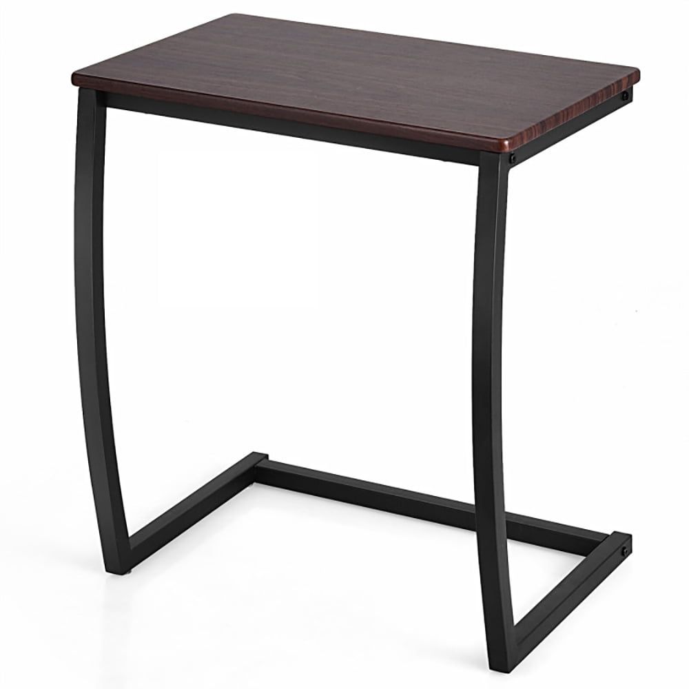 Compact Coffee MDF and Steel C-Shaped Side Table