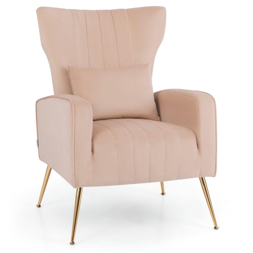 Pink Velvet Wingback Accent Chair with Gold Metal Legs