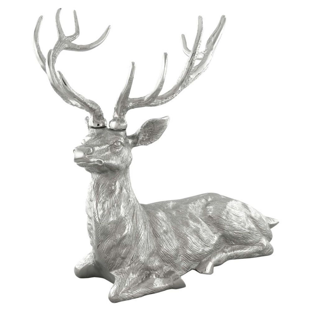 Silver Aluminum Sitting Reindeer Christmas Decor Statue