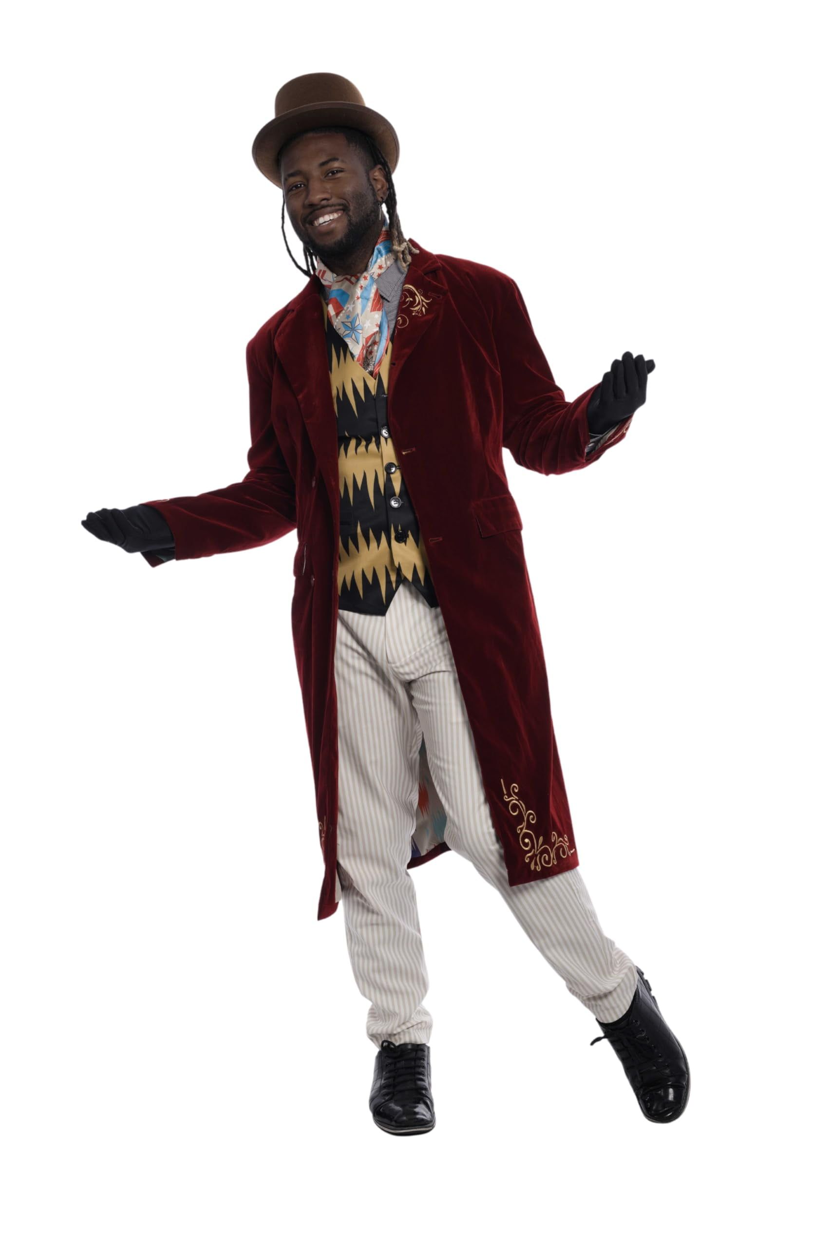 XL Burgundy and Gold Polyester Willy Wonka Costume Set