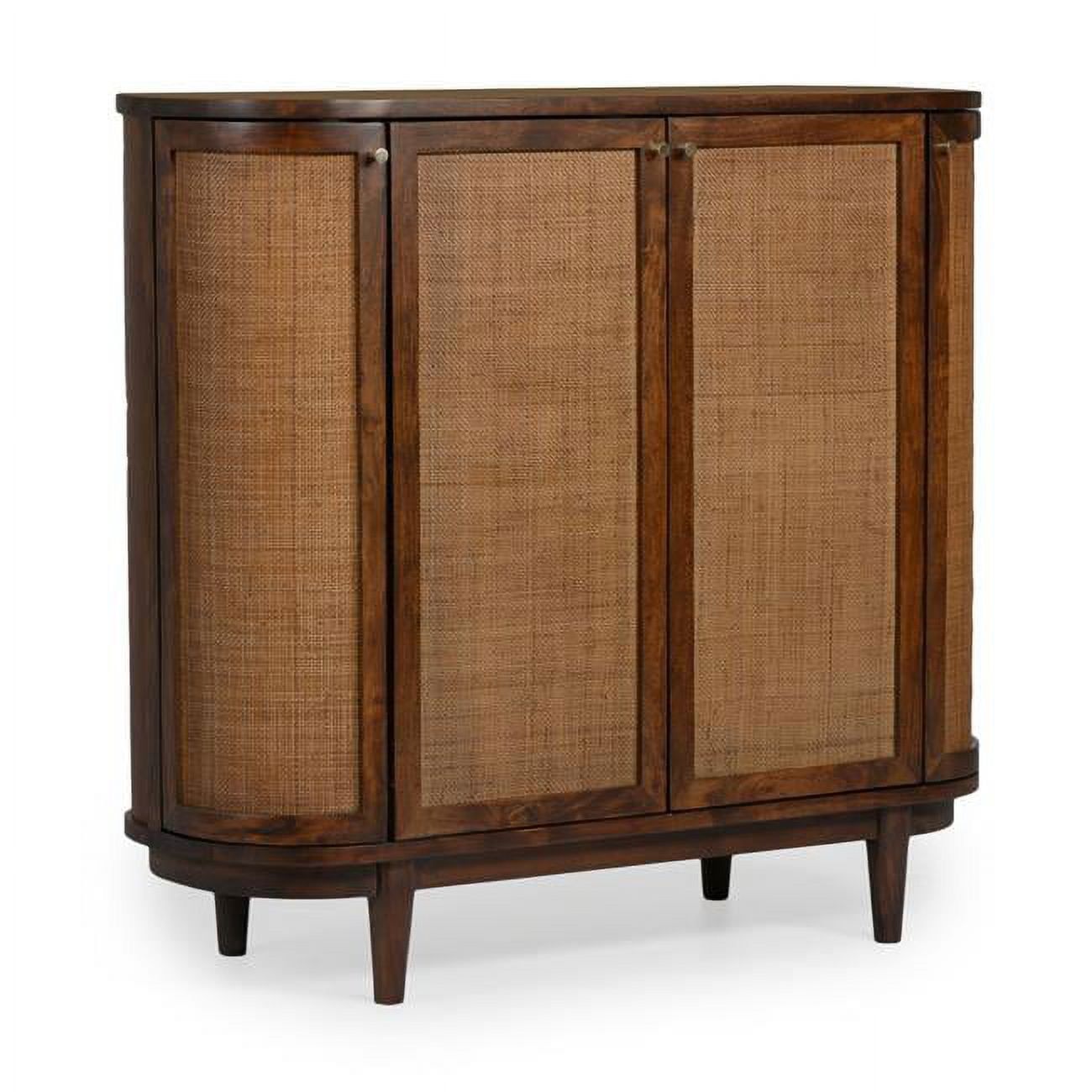 Canggu Curved Cane & Acacia Office Storage Cabinet in Porto Dark