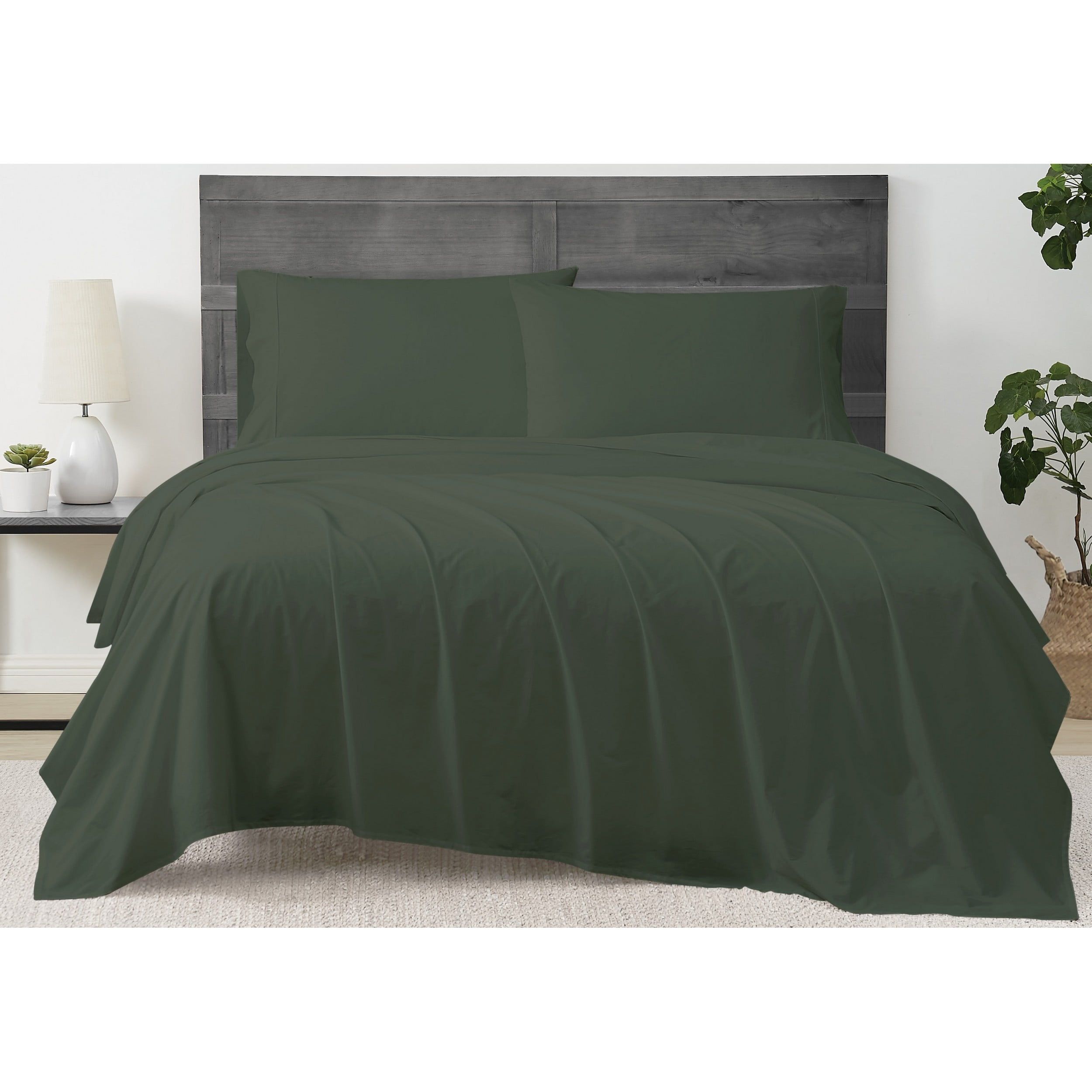 Twin Green Cotton Percale 3-Piece Sheet Set