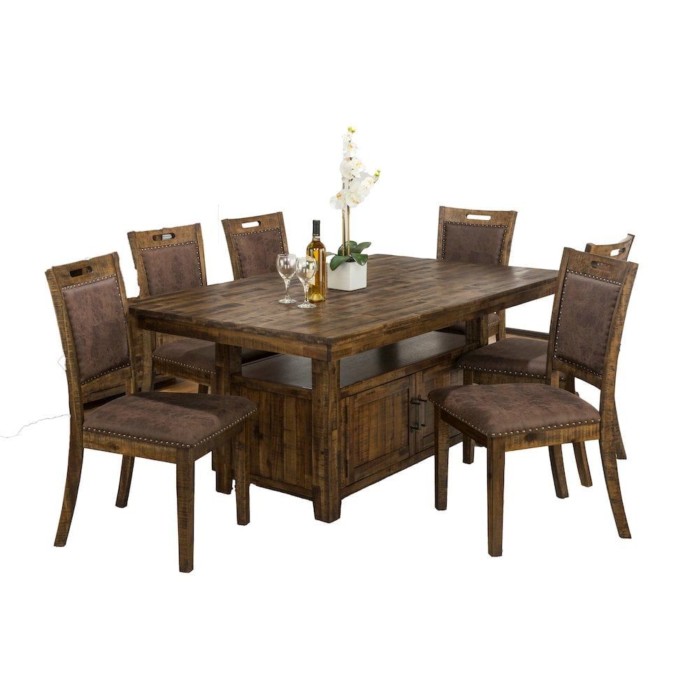 Cannon Valley Rustic Brown 72" Dining Table with 6 Upholstered Chairs