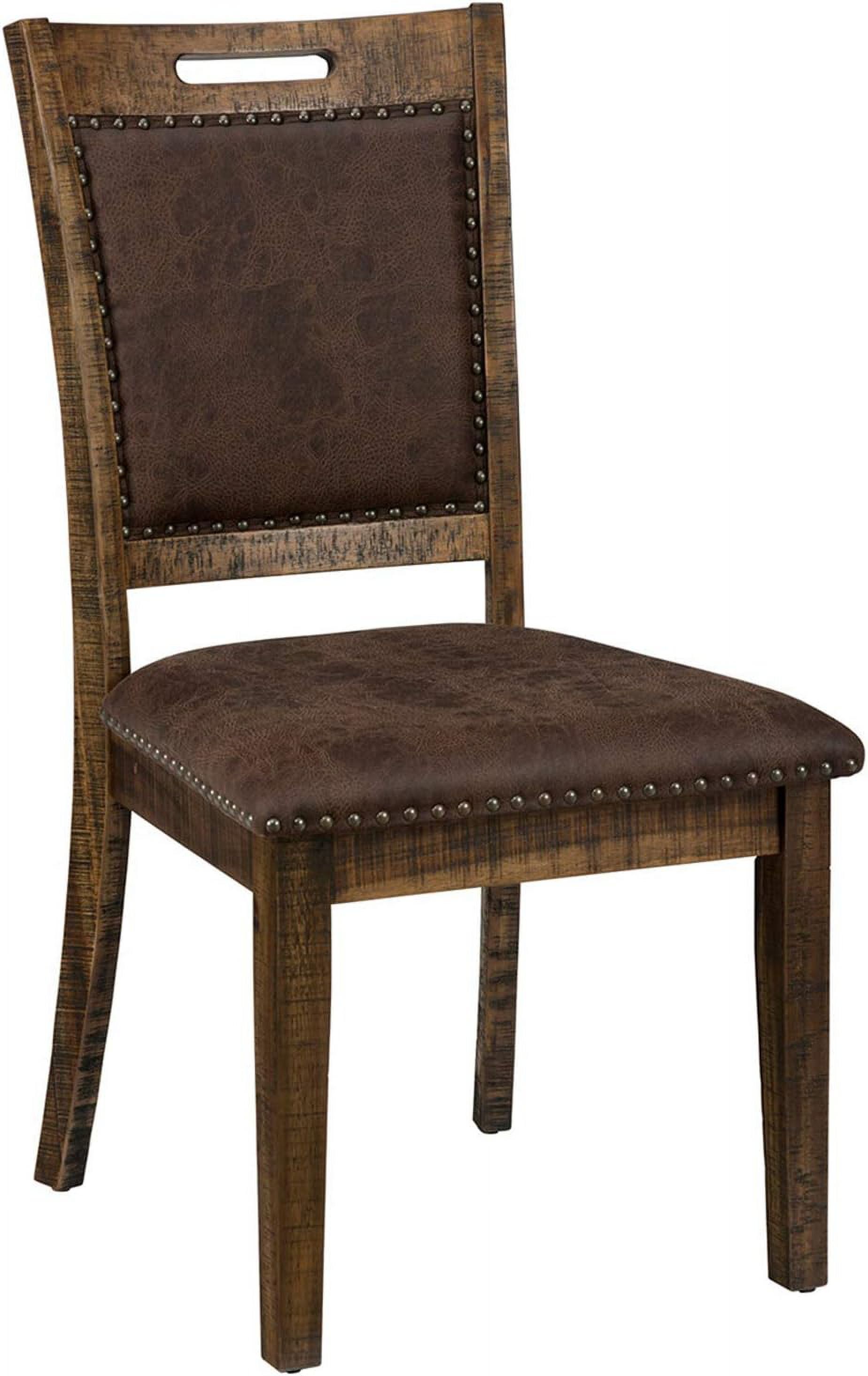 Brown Faux Leather Upholstered Rustic Side Chair