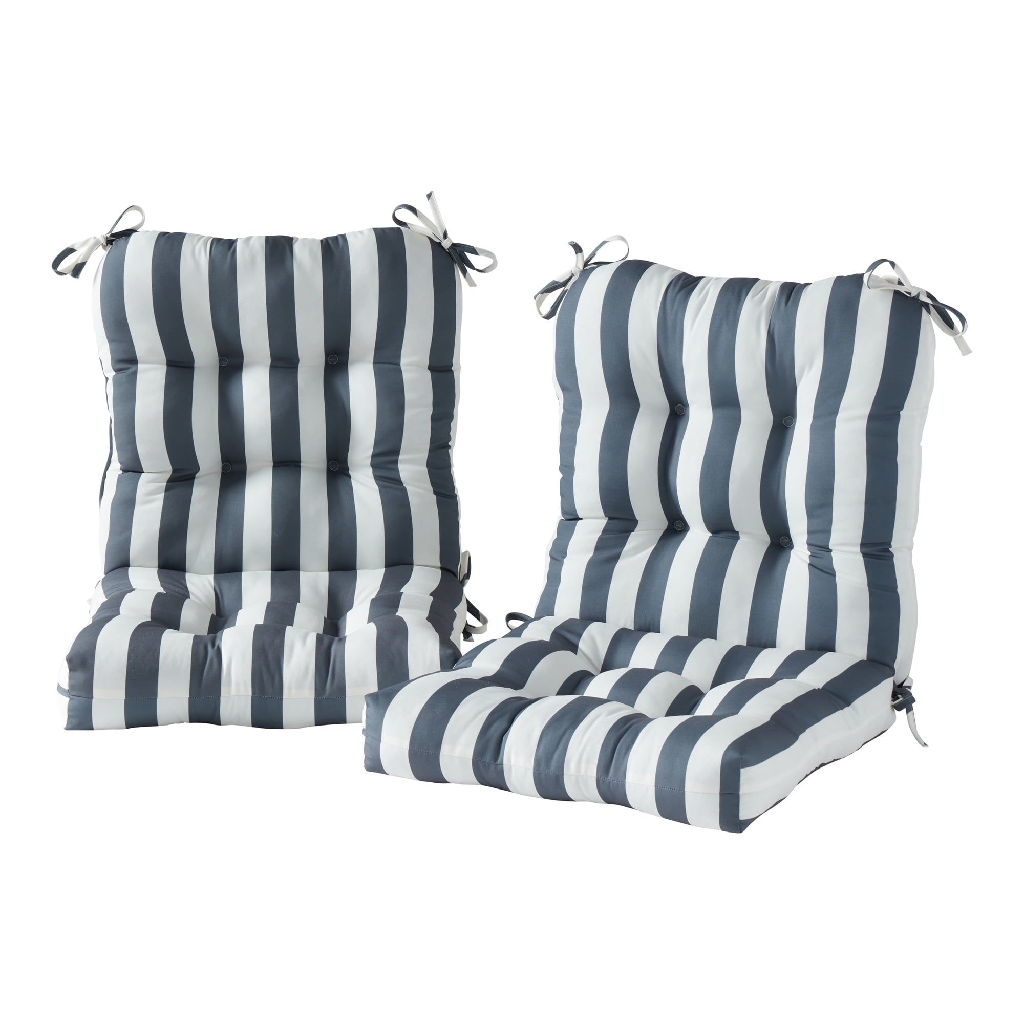 Canopy Stripe Gray Outdoor Tufted Dining Chair Cushion Set