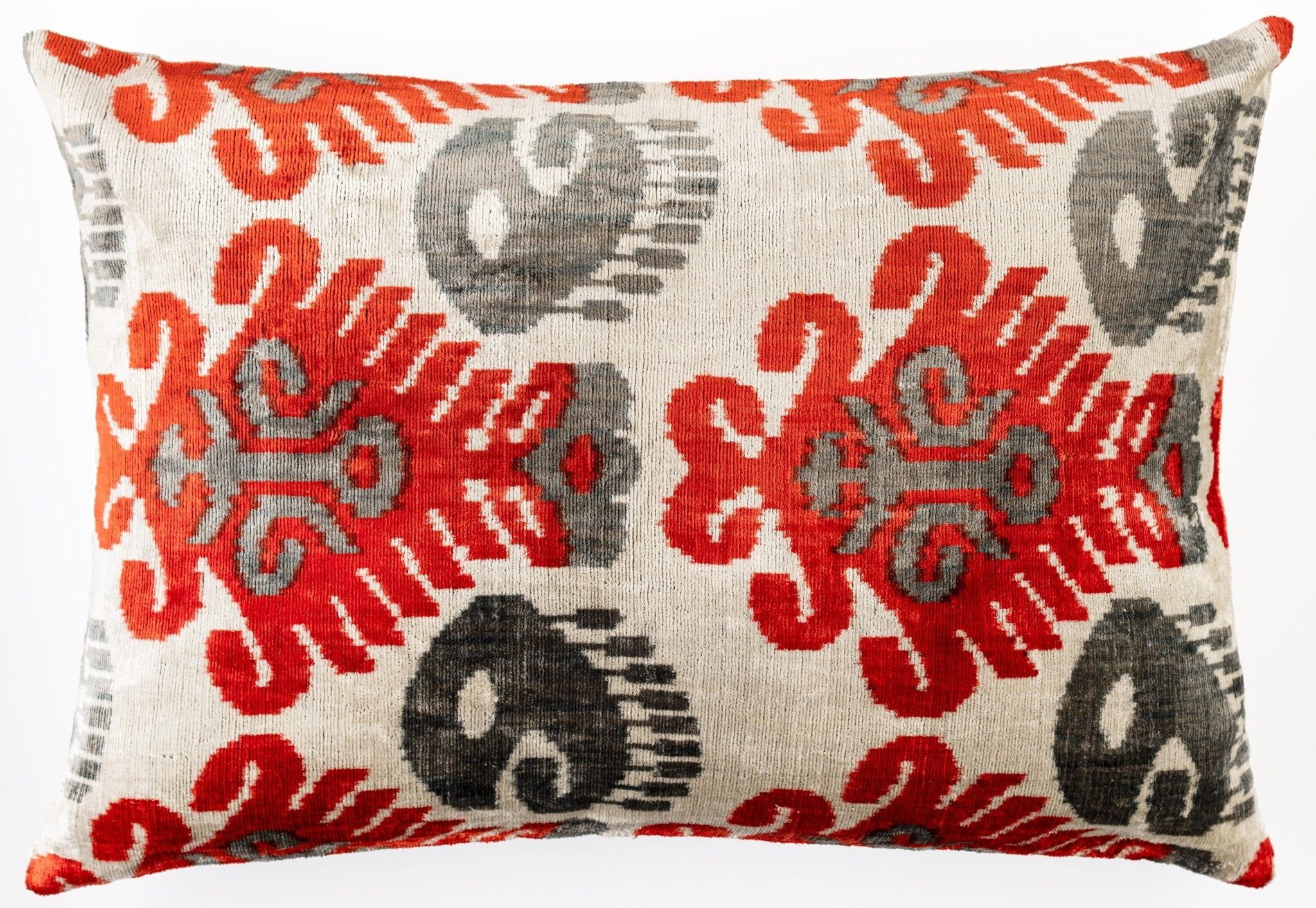 Gray and Red Silk Velvet Rectangular Lumbar Pillow