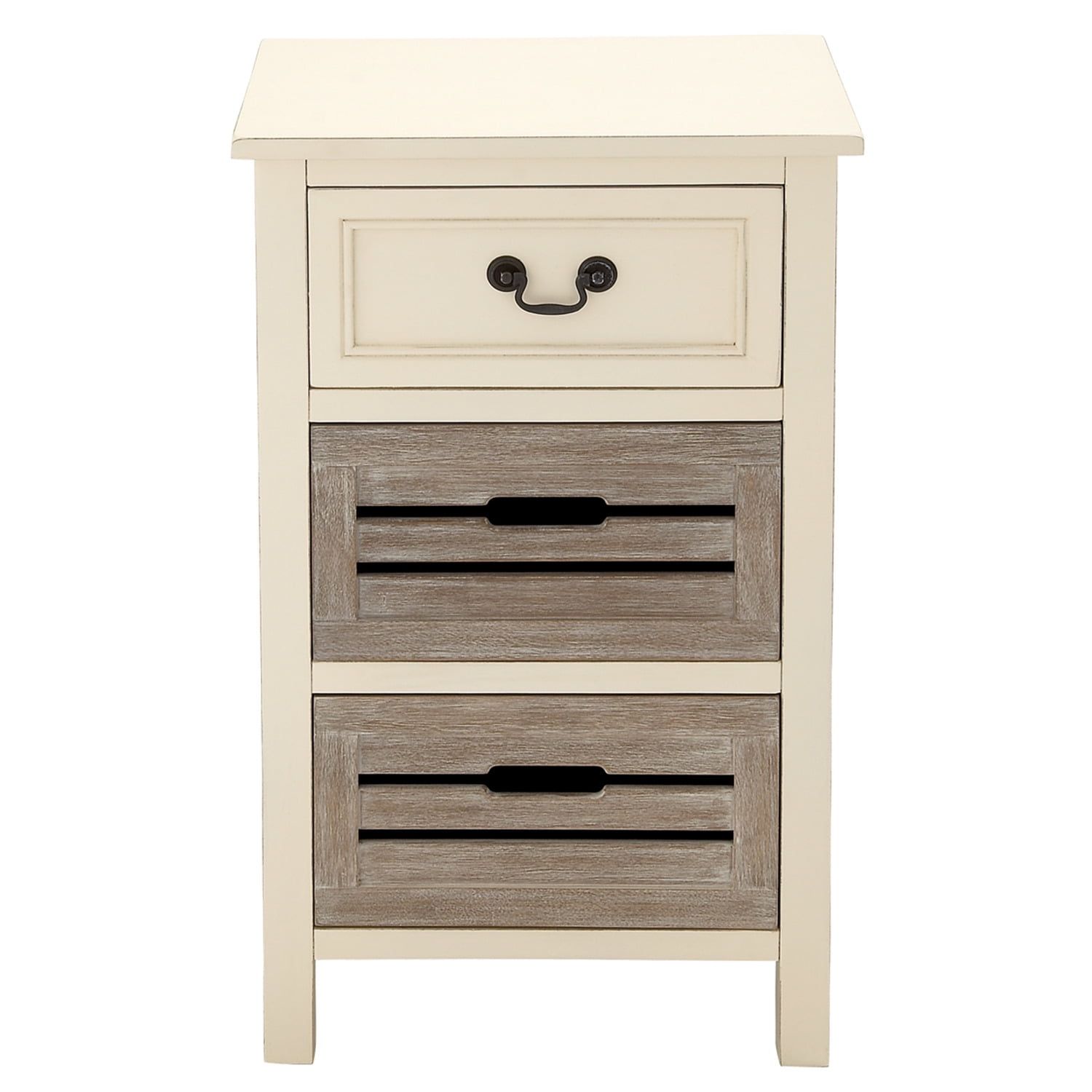 Cape Cod Beige and Gray 3-Drawer Solid Hardwood Nightstand